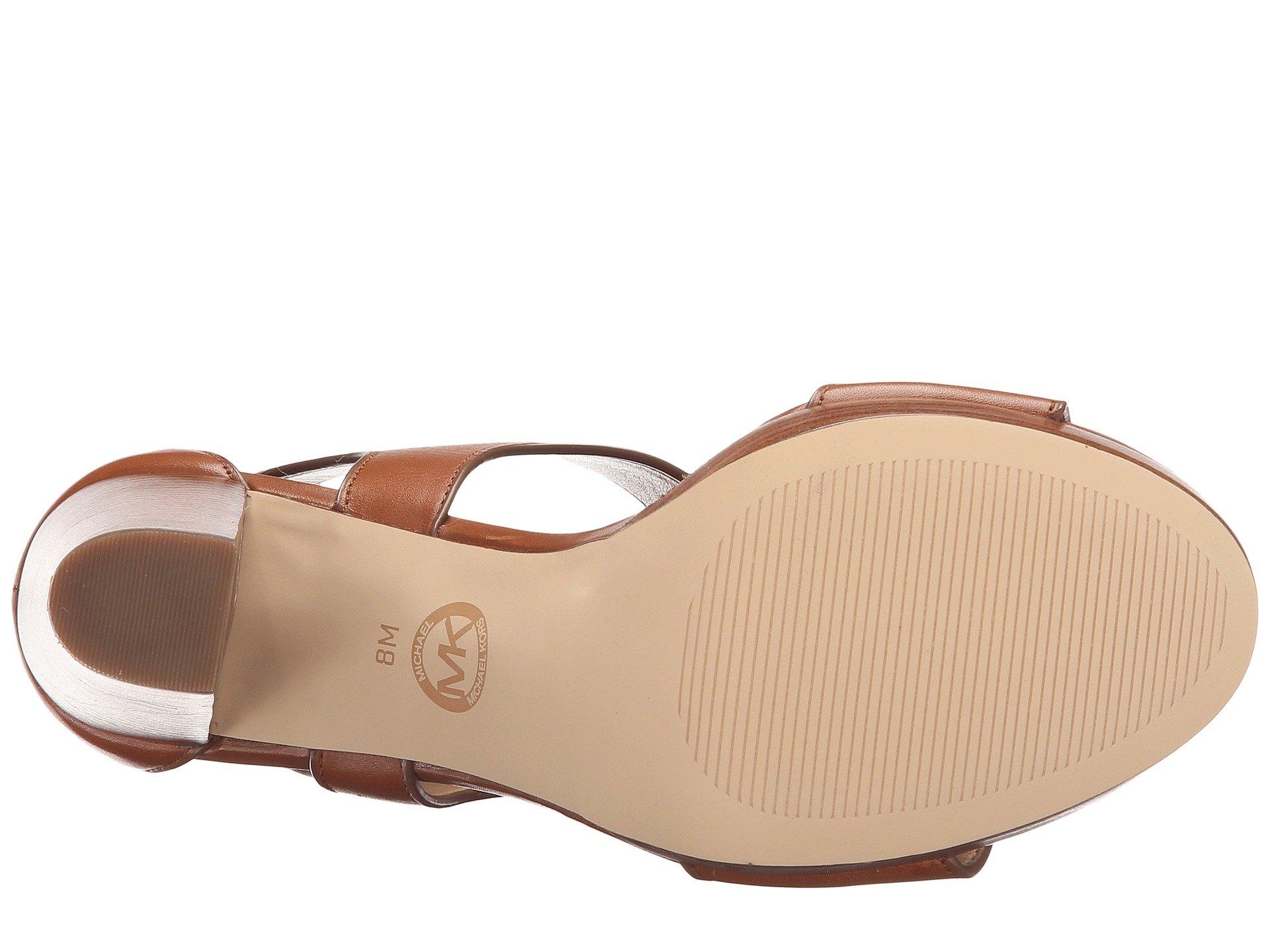 MICHAEL Michael Kors Leather Michael Berkley T-strap Platform Dress Sandals in Brown Print 