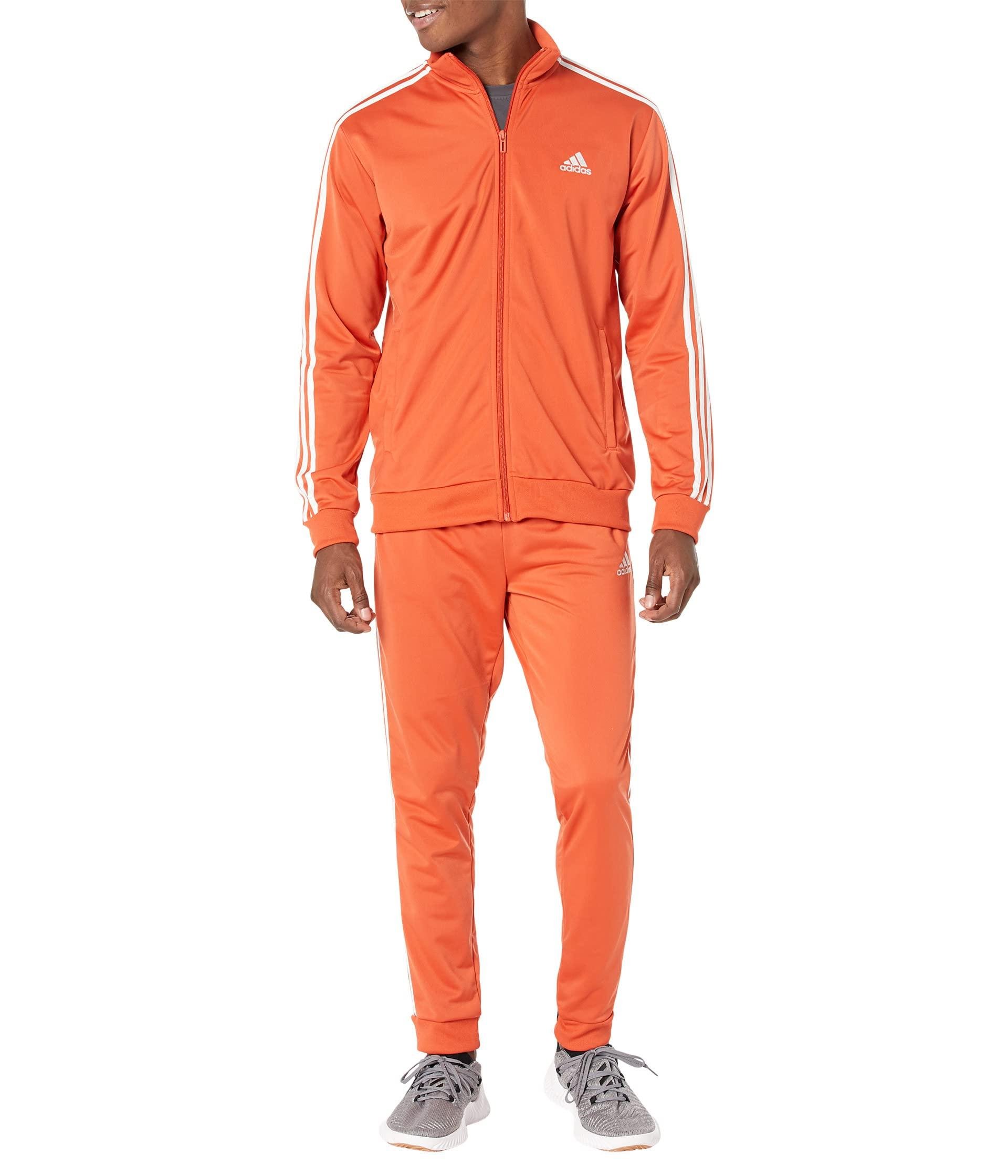 adidas 3-stripes Tricot Track Suit Set in Orange for Men | Lyst