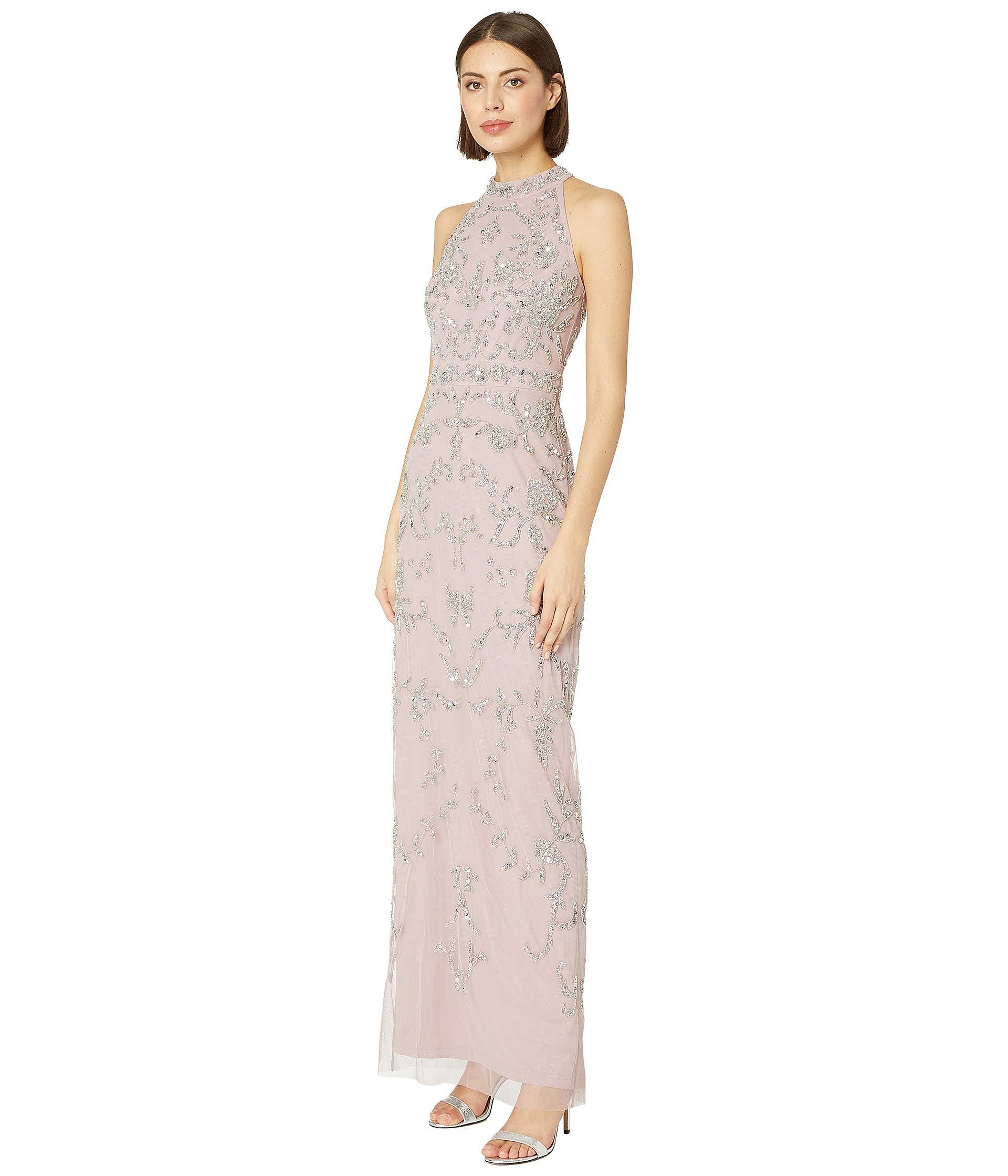 Adrianna Papell Synthetic Beaded Halter Evening Gown (dusted Petal) Women's  Dress - Lyst