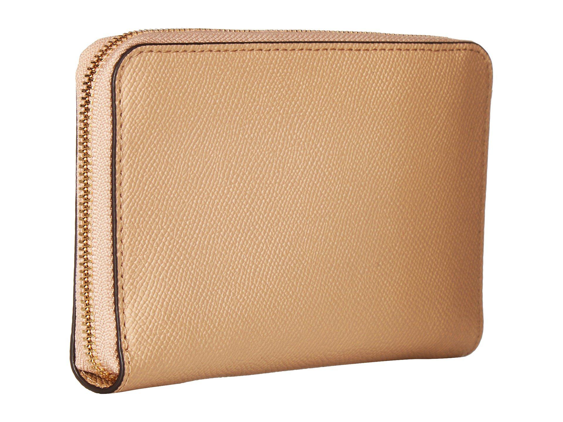 COACH Medium Zip Around Wallet In Crossgrain Leather (li/beechwood) Wallet Handbags in Natural ...