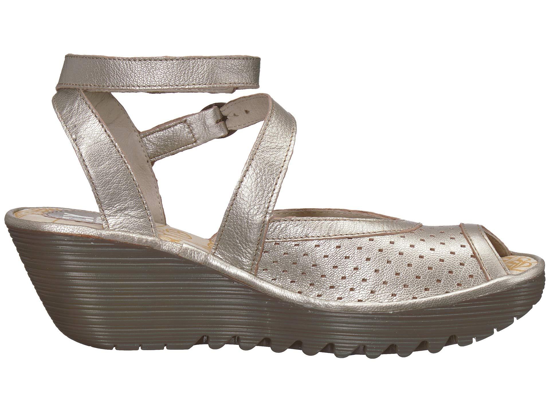 Silver Borgogna Fly London Women's Yaxi Perf Wedge Sandals mi-tiles.com