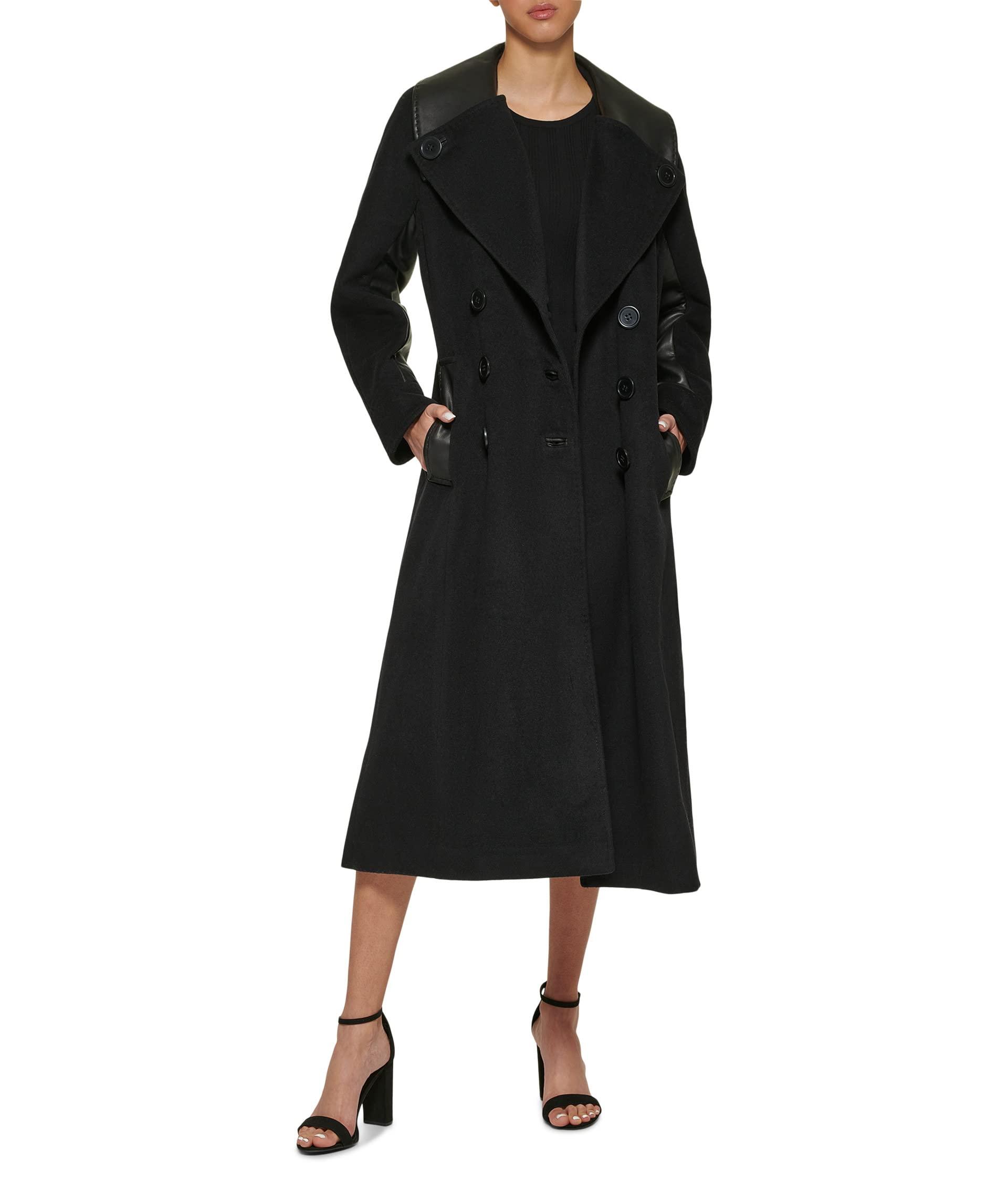 DKNY Double-breasted Wool Coat in Black | Lyst