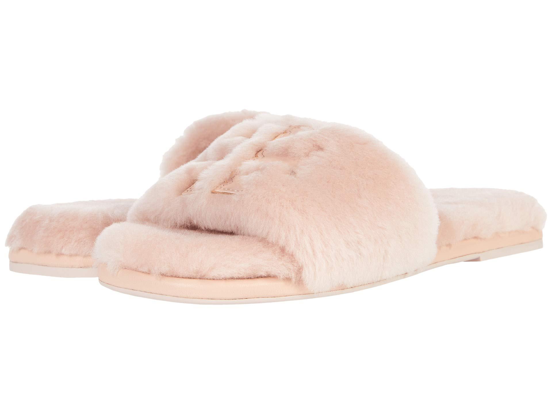 Tory Burch Double T Shearling Slide in Pink | Lyst
