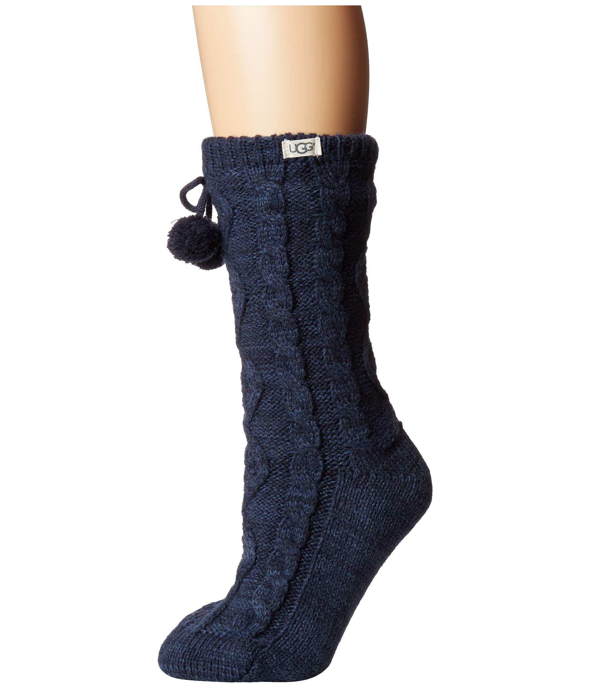 UGG Pom Pom Fleece Lined Crew Sock in Navy (Blue) - Lyst