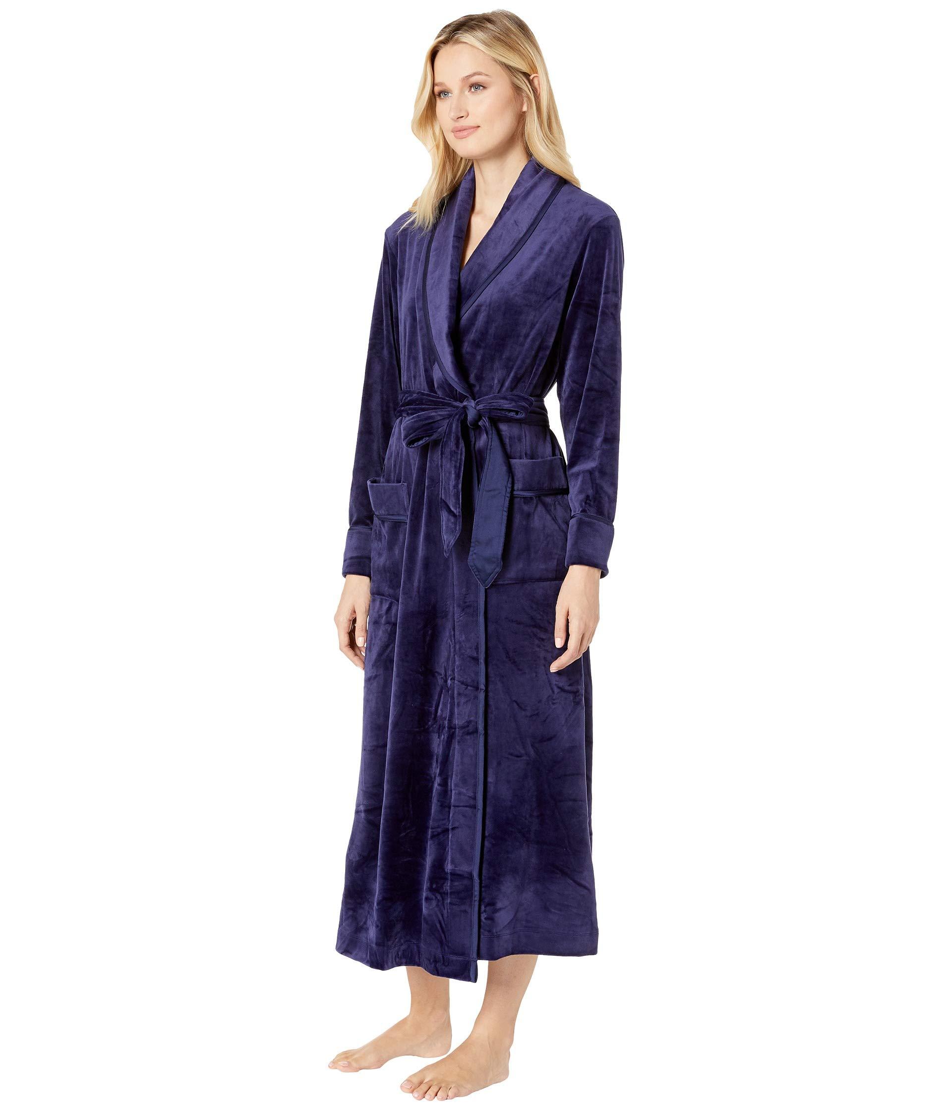 Carole Hochman Satin Plush Luxe Velour Long Wrap Robe in Navy (Blue) Lyst