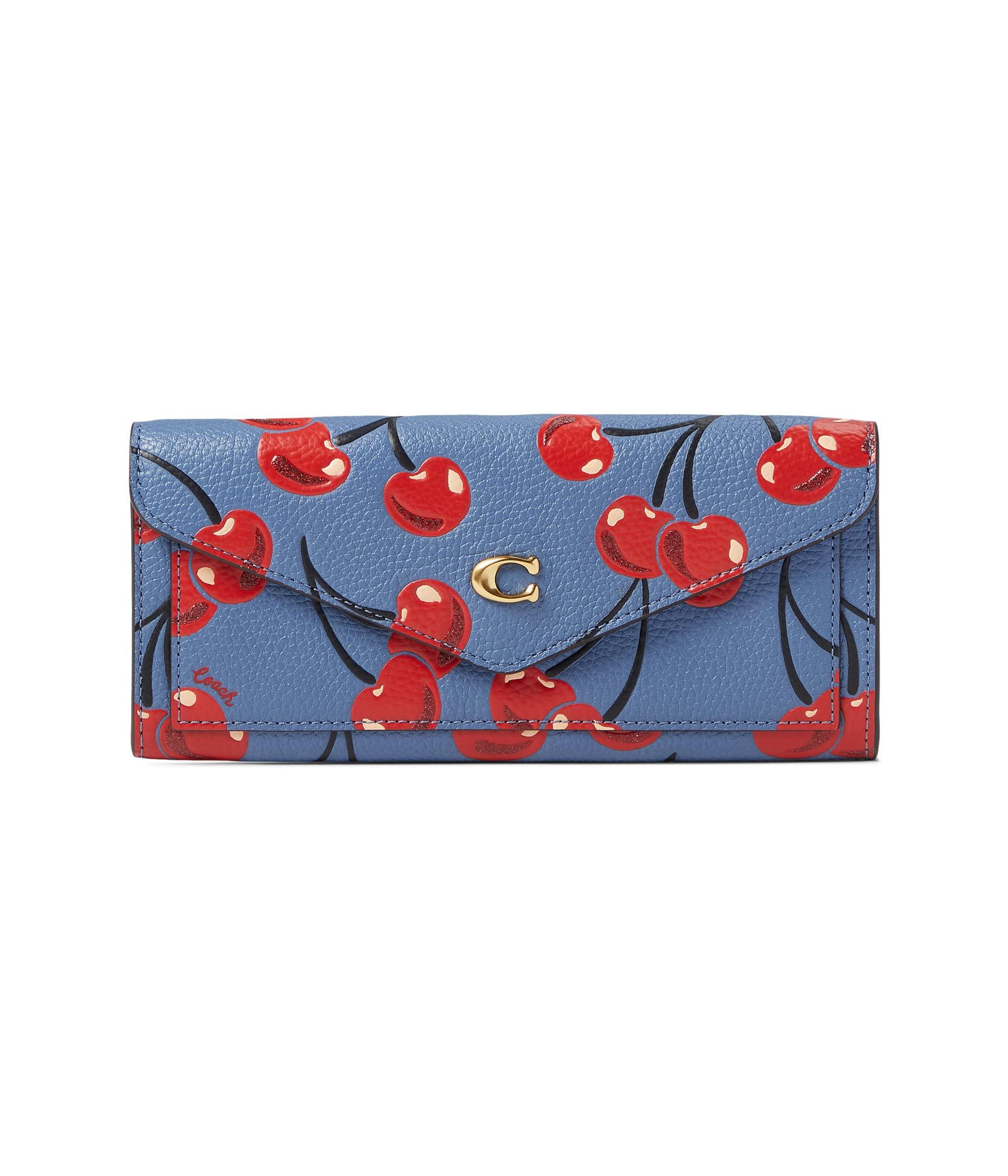 COACH Leather Cherry Print Wyn Soft Wallet in Blue Lyst