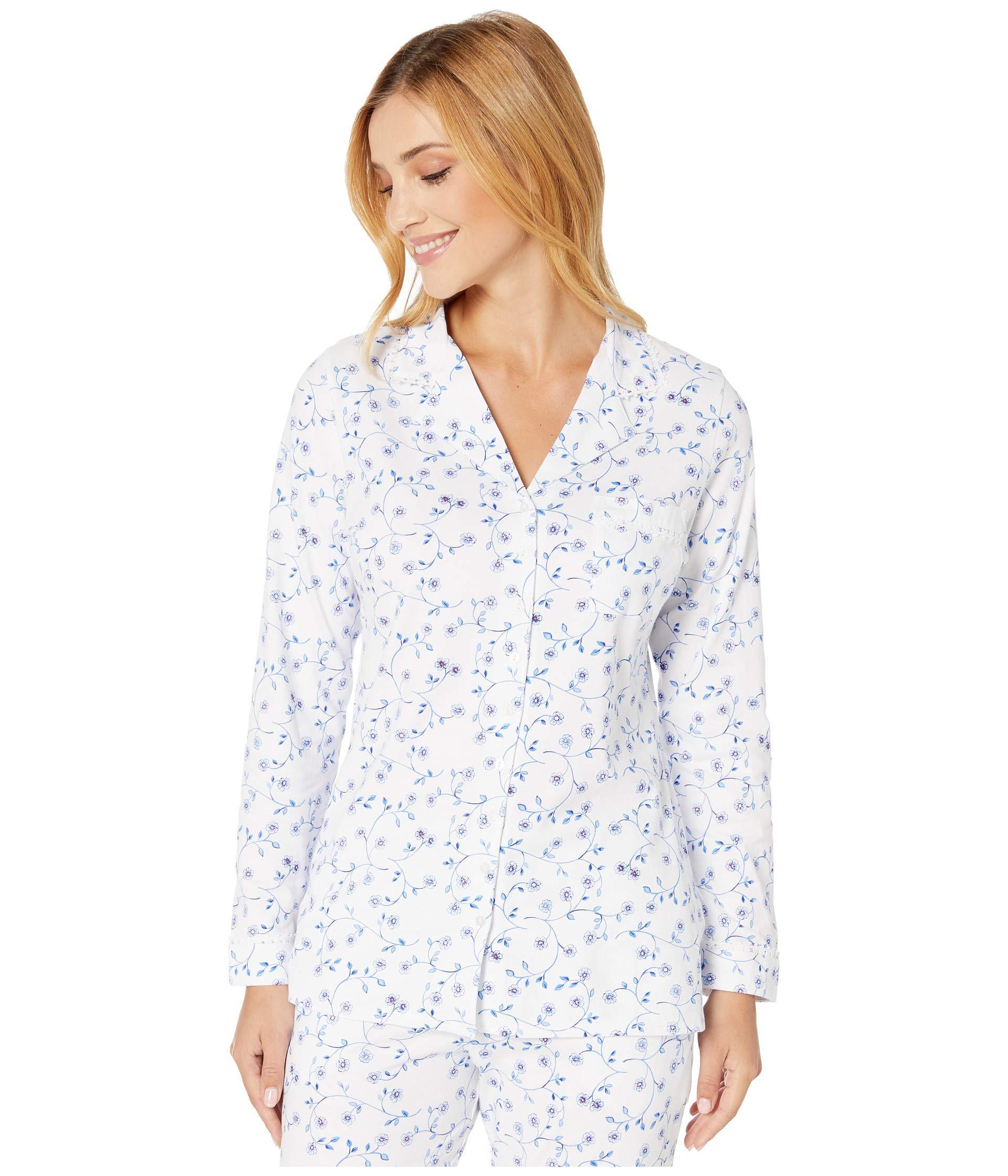 Eileen West Cotton Peached Jersey Knit Notch Collar Pajama Set in White ...