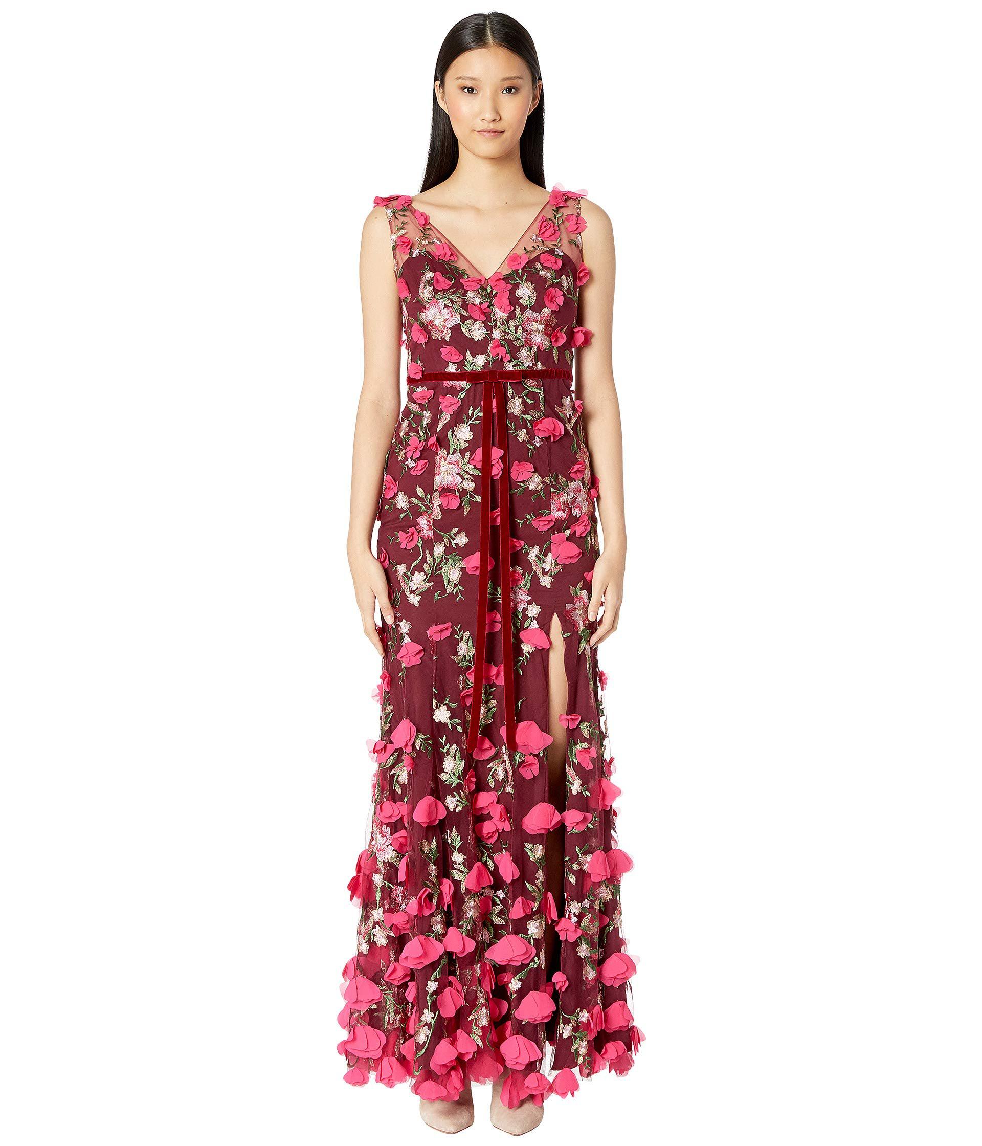 Embroidered Gown W/ 3d Chiffon Flowers ...