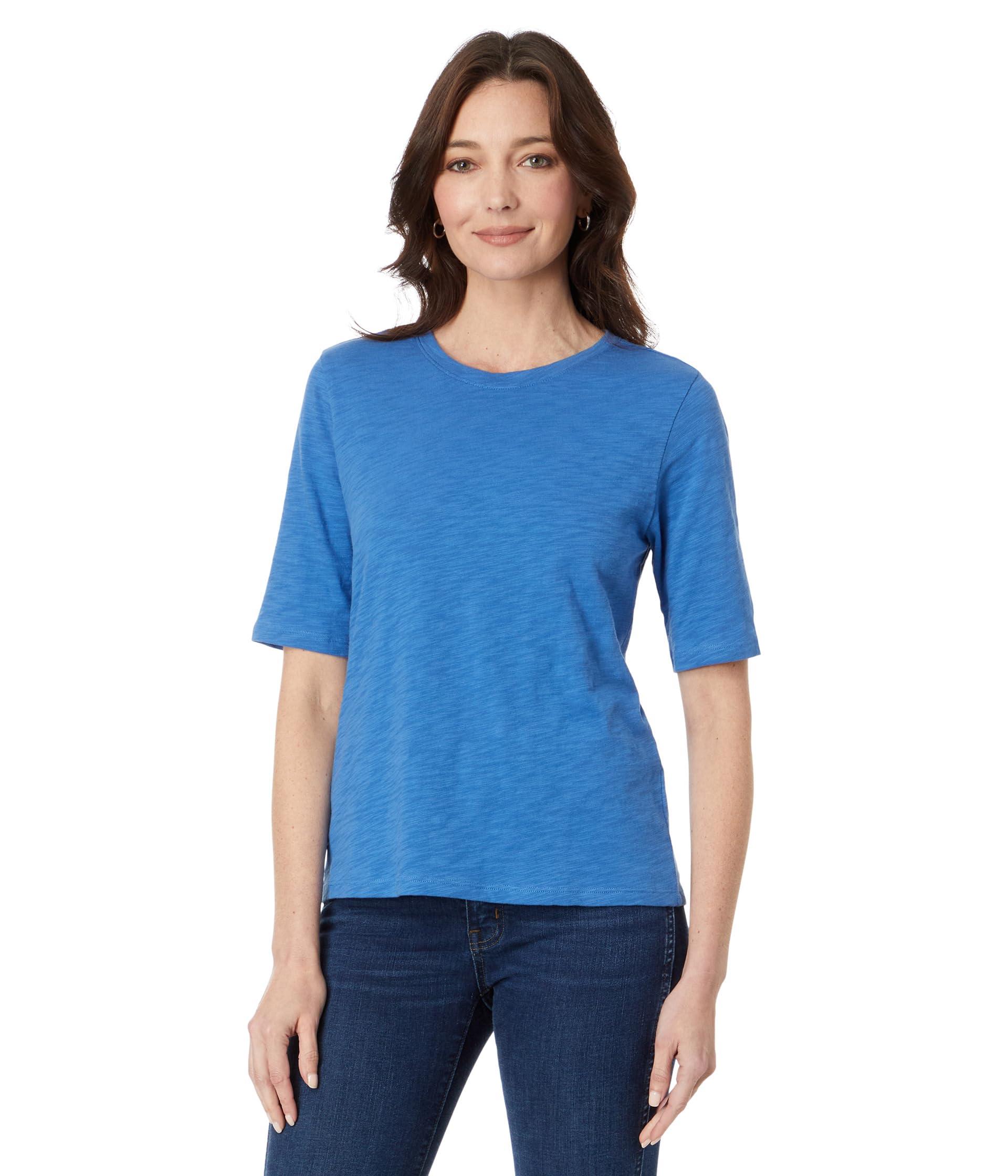 Lilla P Elbow Sleeve Crew Neck in Blue Lyst