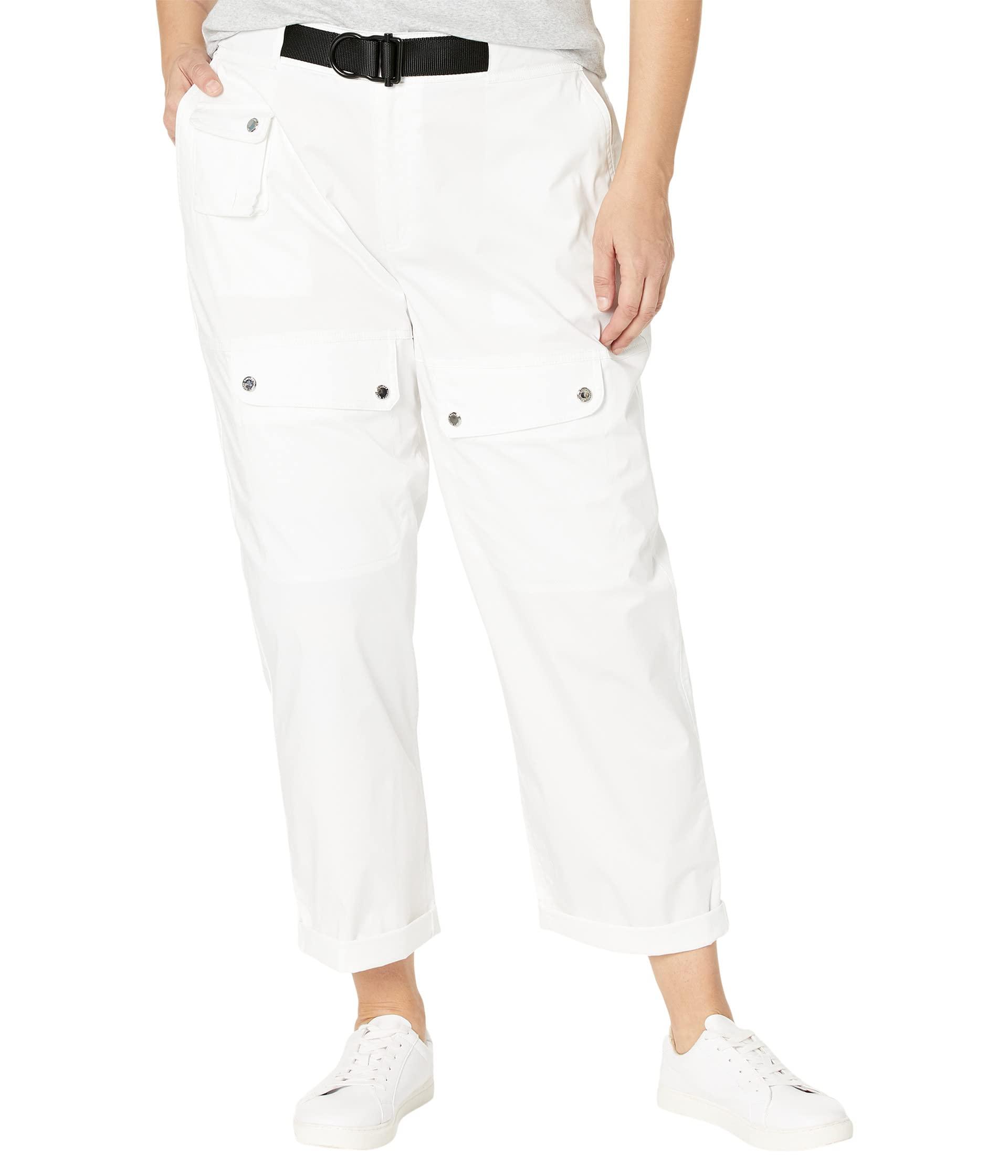 Lauren by Ralph Lauren Plus Size Belted Sateen Cargo Pants in Gray | Lyst