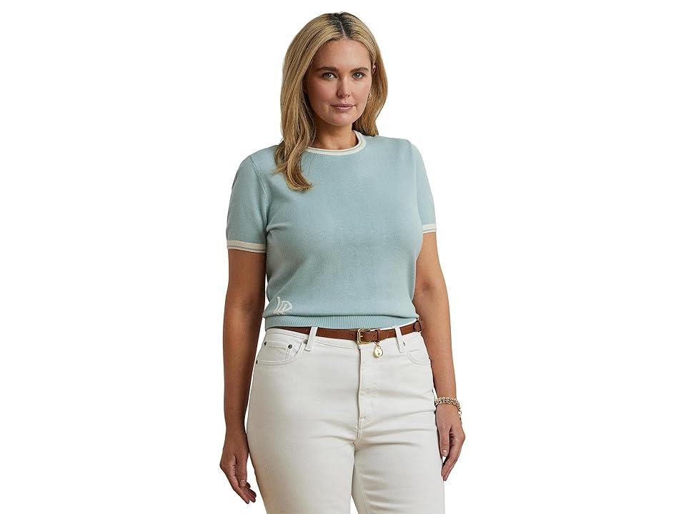 売れ筋商品|||ラルフローレン ニット&セーター アウター レディース Plus Size Two-Tone Cotton-Blend Cardigan Aqua Pearl Mascarpone Cream Two-Tone Cotton-Blend Cardigan