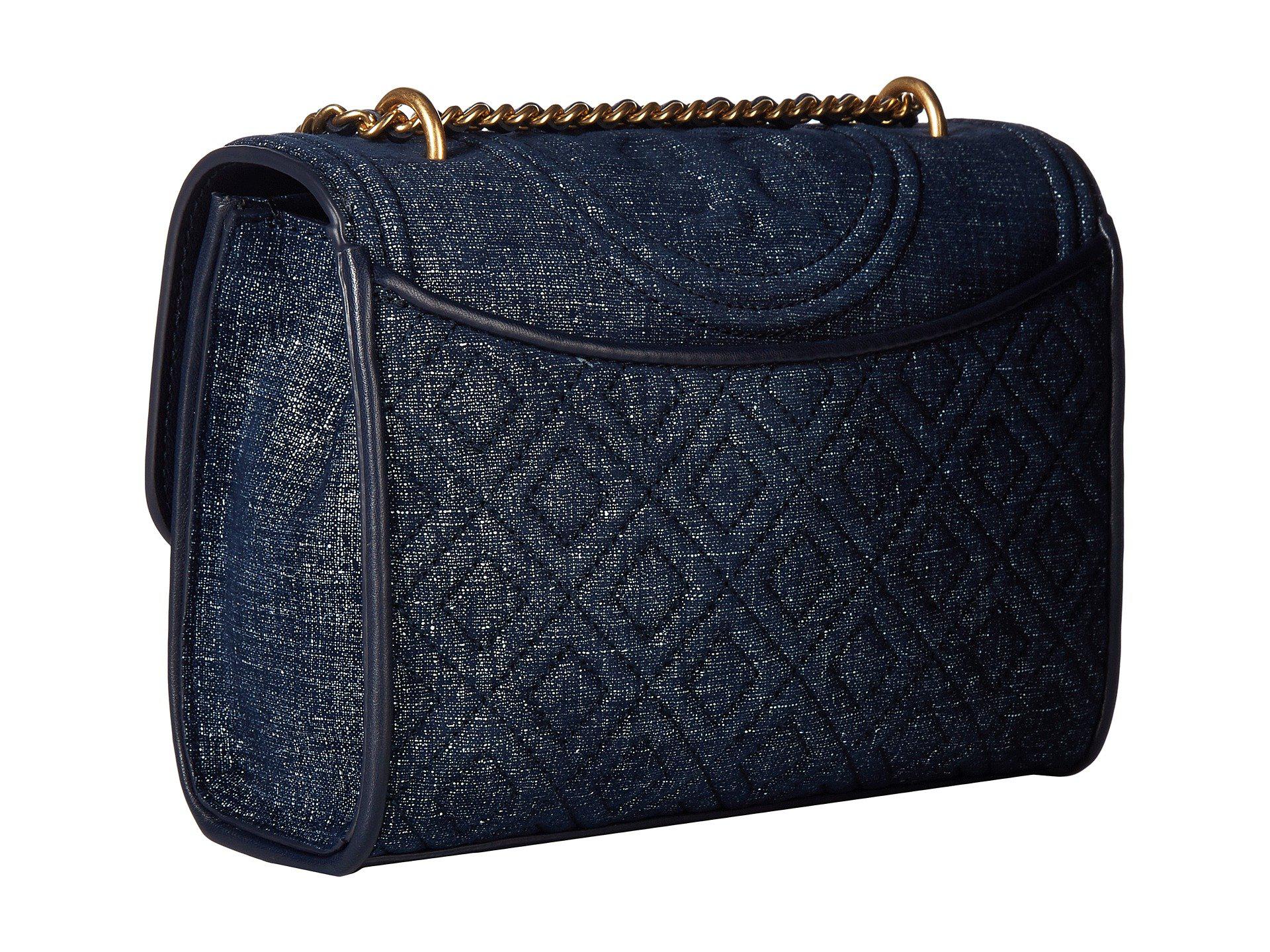 Tory Burch Fleming Denim Suede Small Convertible Shoulder Bag in Blue