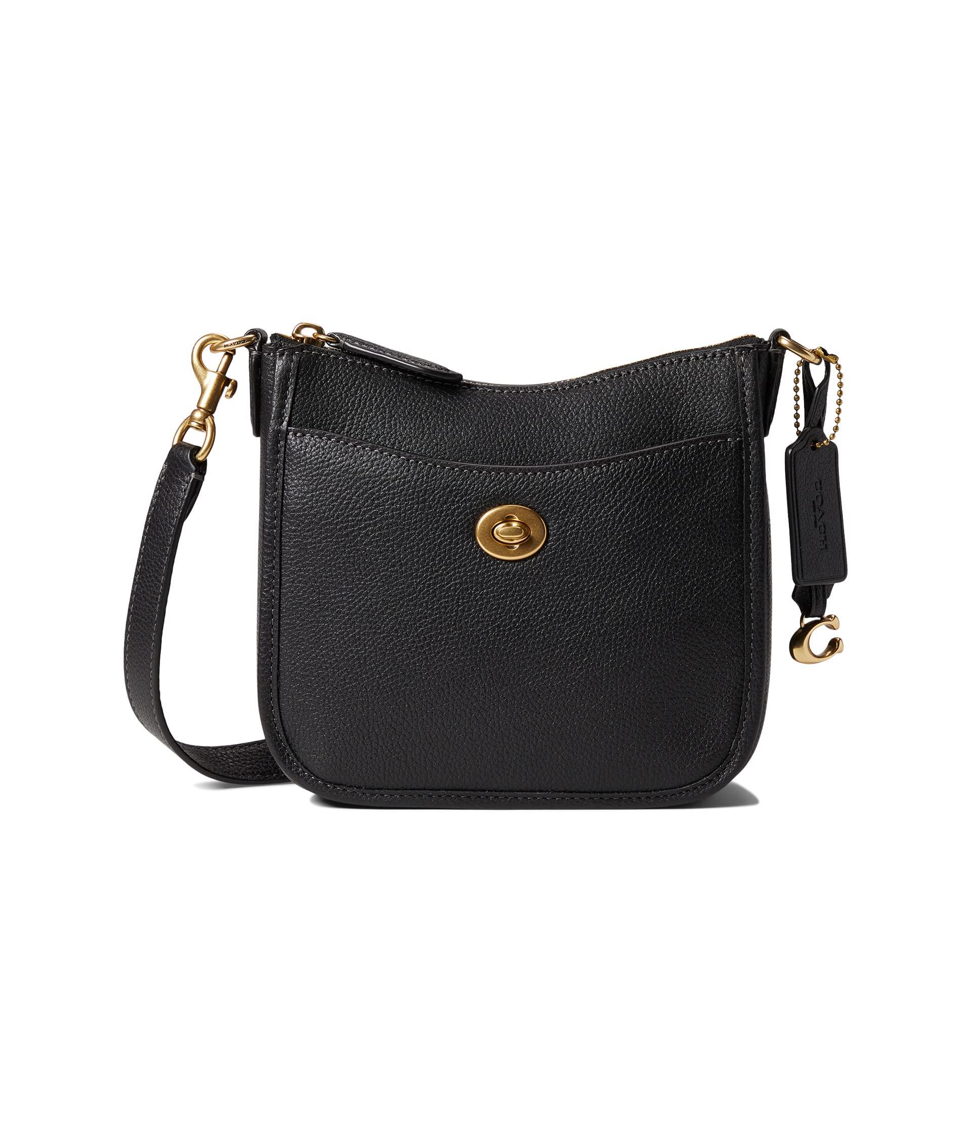COACH Polished Pebble Leather Chaise Crossbody 19 in Black | Lyst