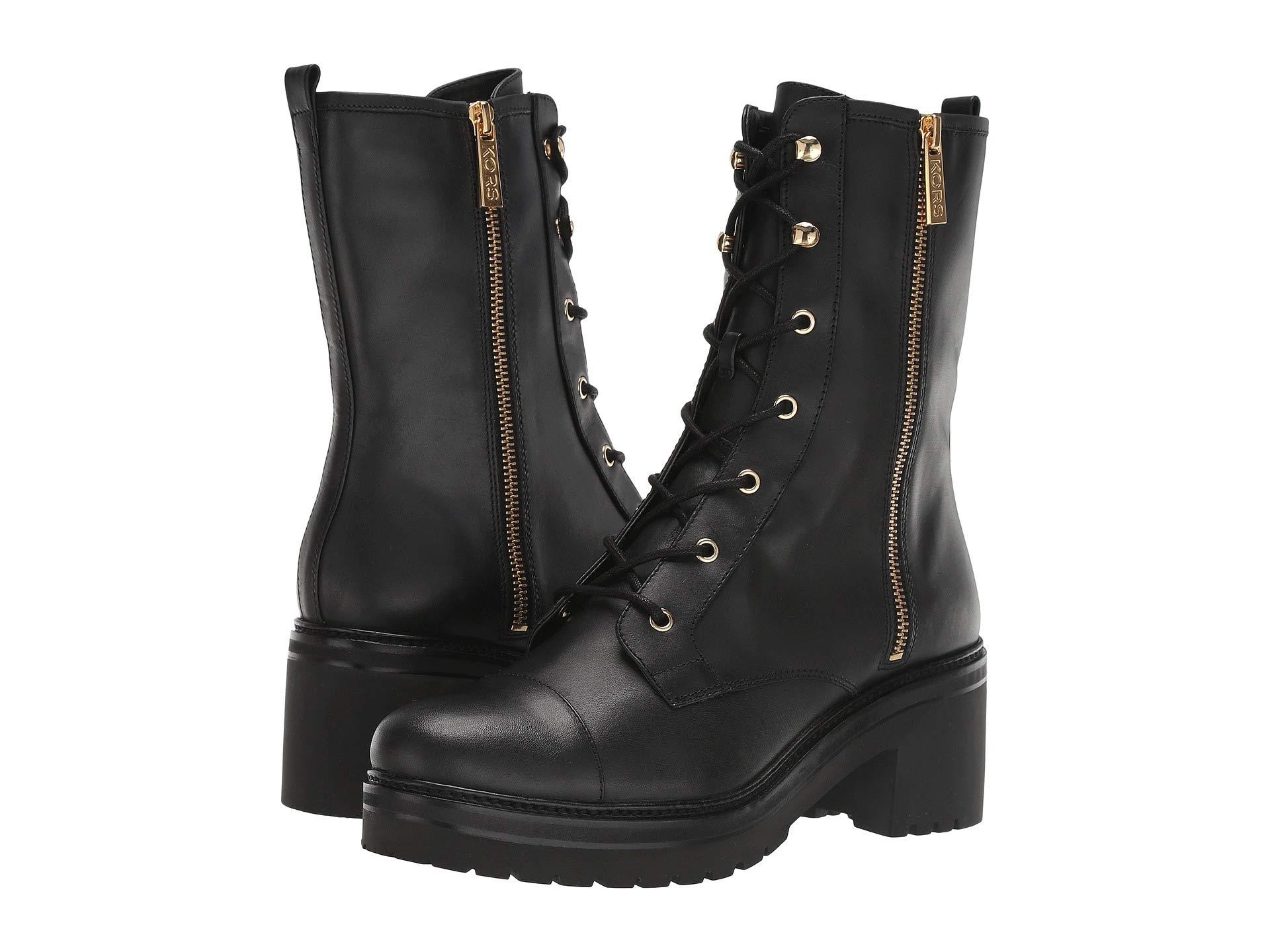 Michael Kors Anaka Leather Combat Boot in Black | Lyst