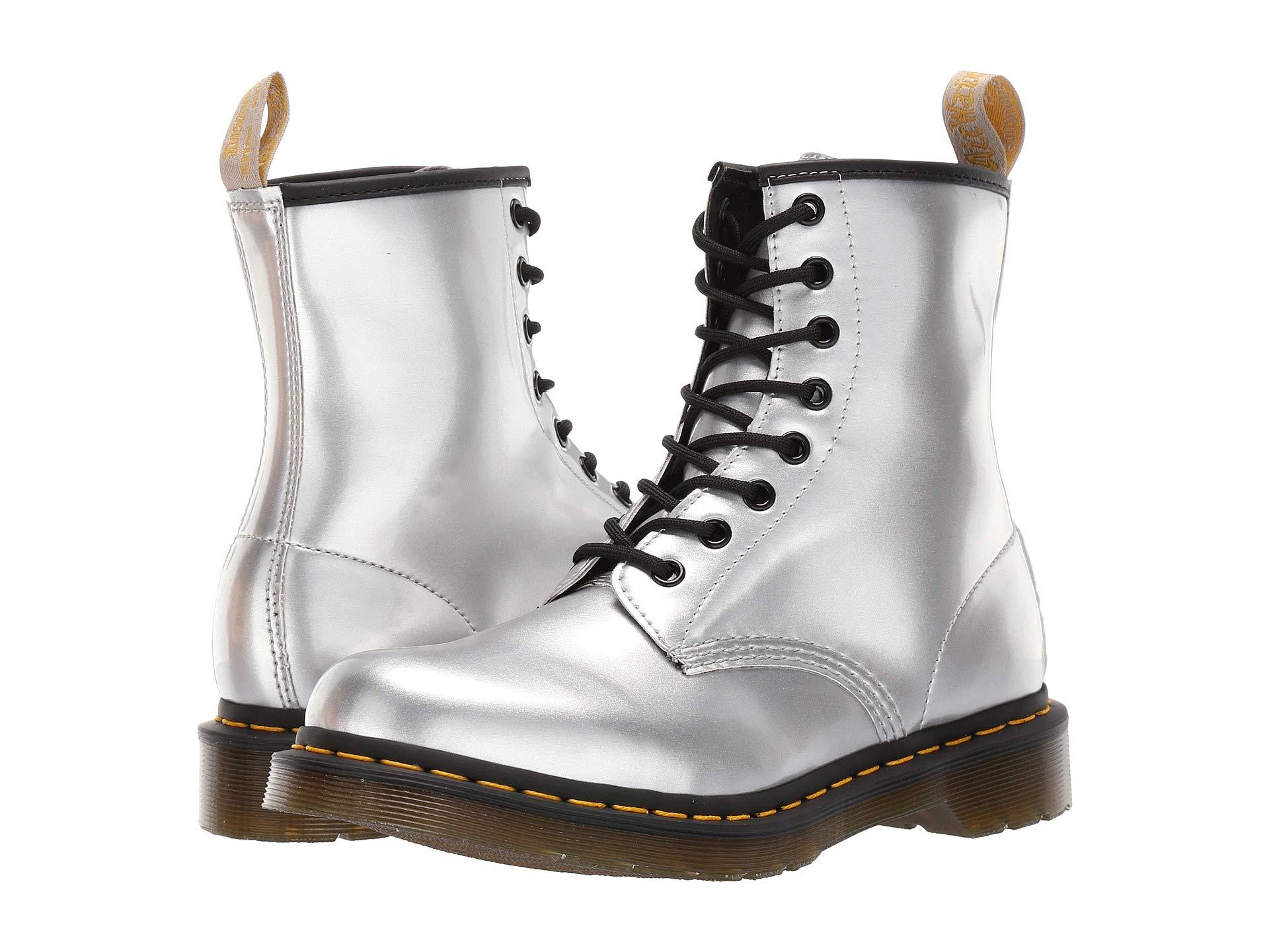 dr martens 1460 silver chrome flat ankle boots