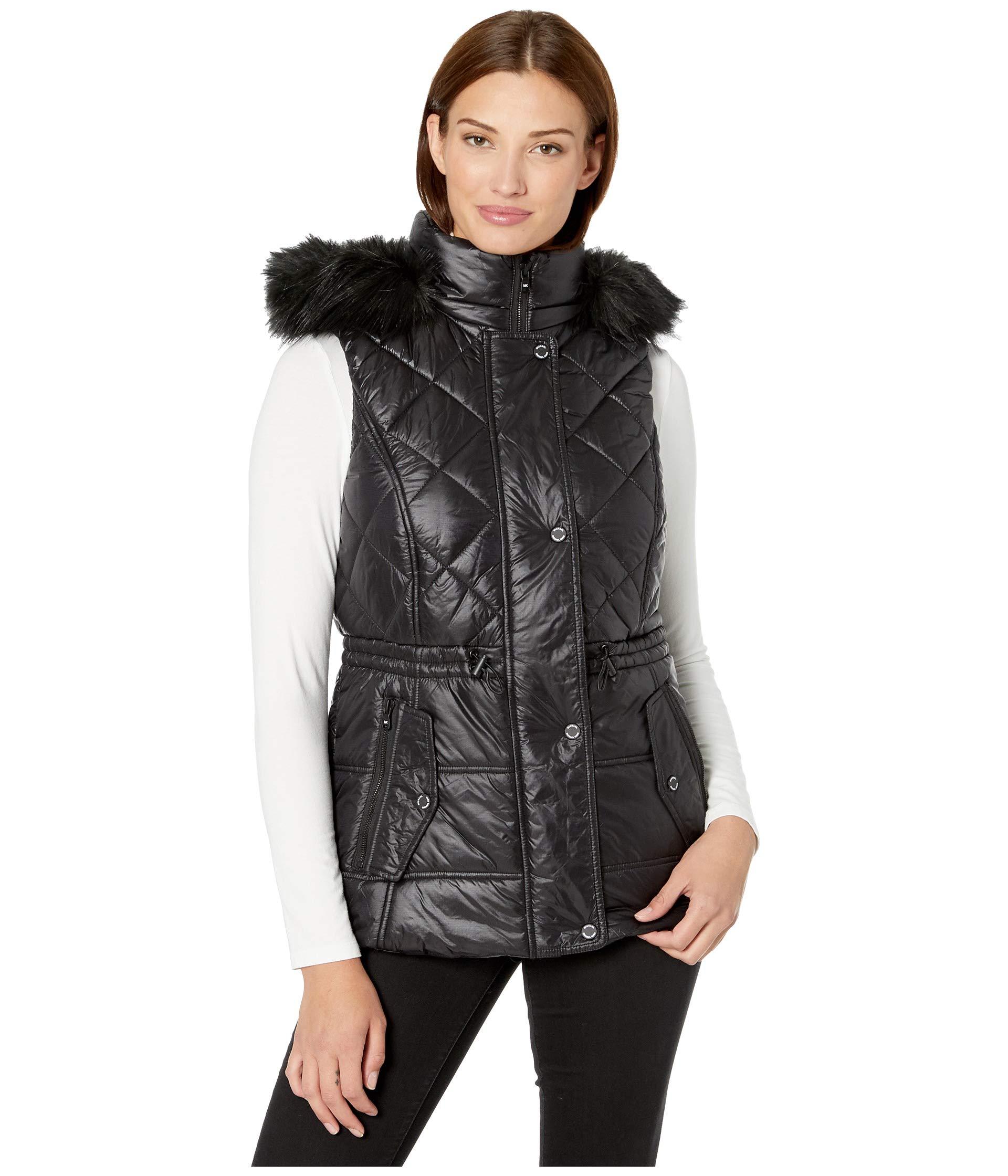 MICHAEL Michael Kors Synthetic Active Vest With Faux Fur Trim Hood ...