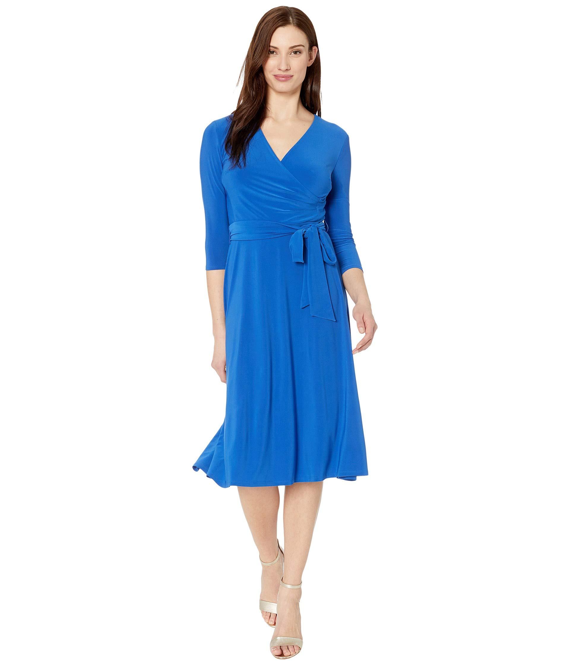 Lauren by Ralph Lauren Synthetic Carlyna 3/4 Sleeve Day Dress in Blue ...