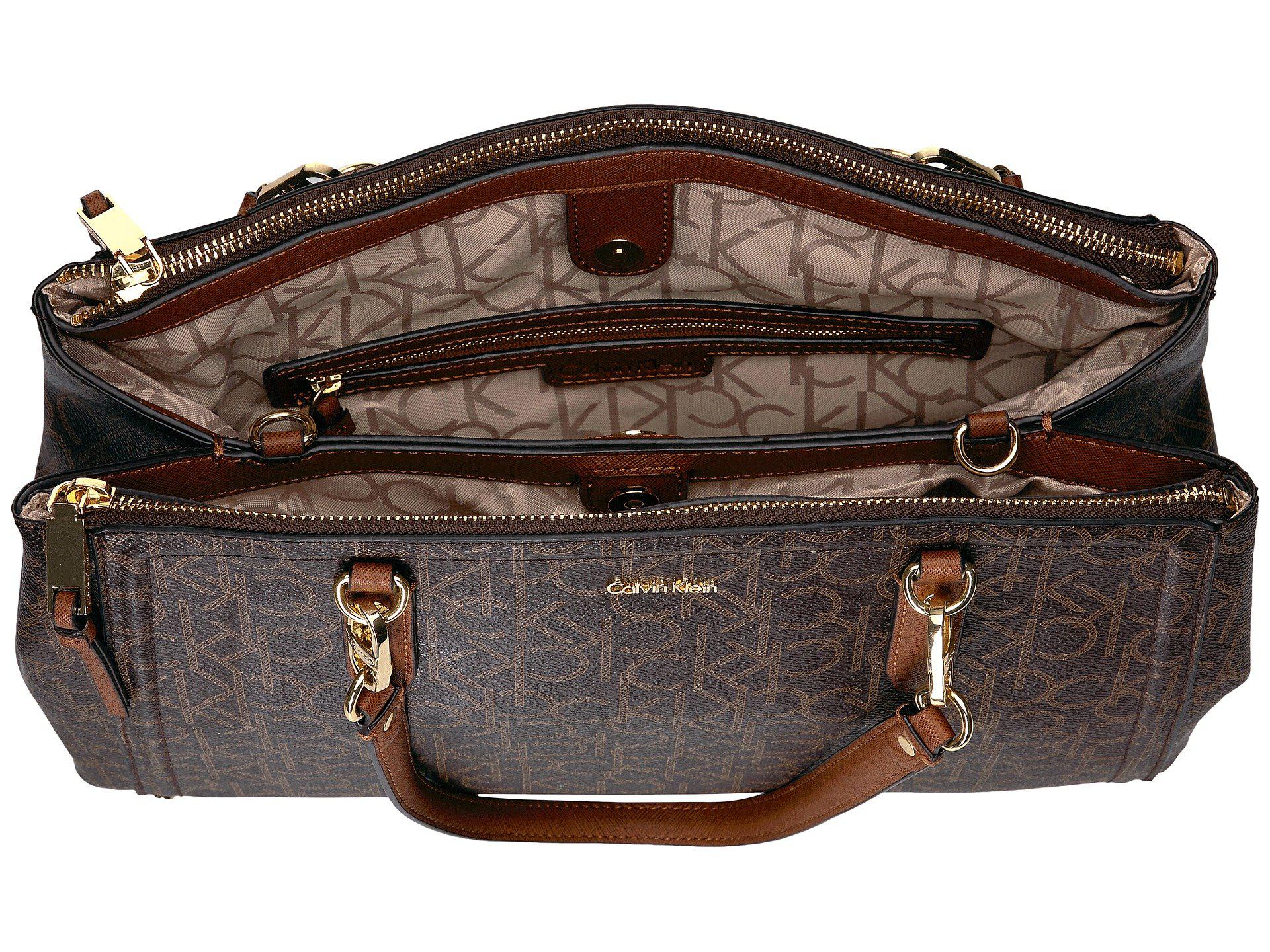 Calvin Klein Hudson Pvc Satchel (Brown/Khaki/Luggage) Satchel Handbags