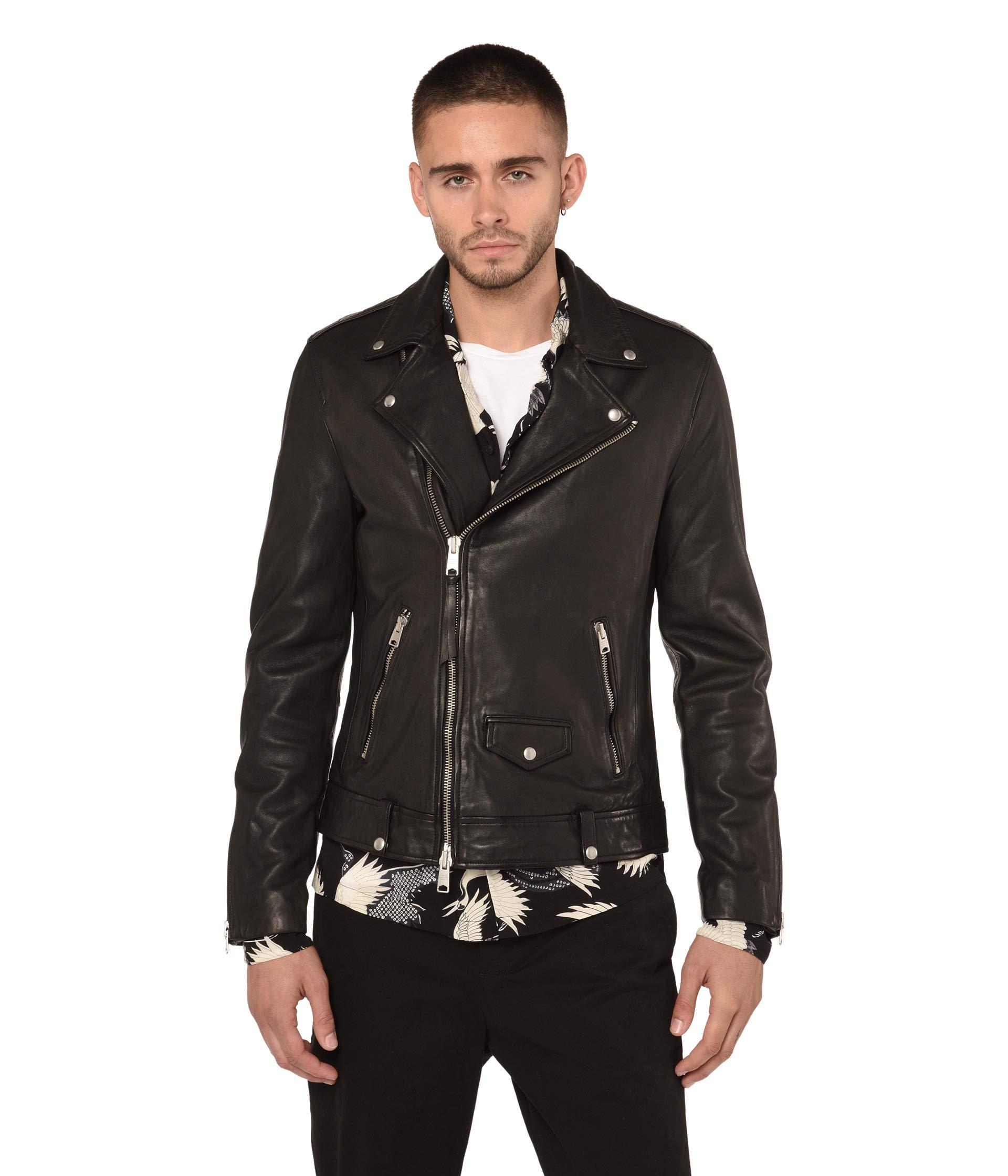 AllSaints Leather Milo Biker Jacket in Black for Men Lyst