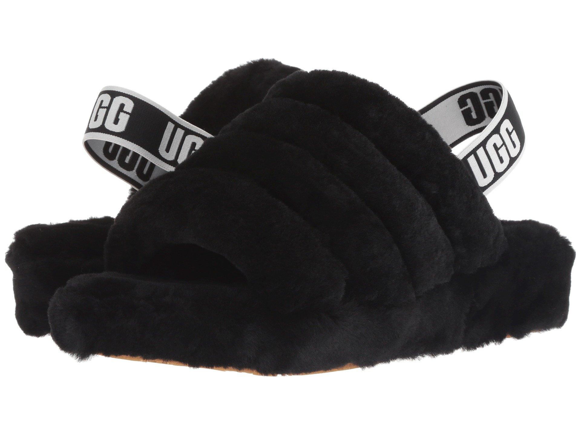 UGG Rubber Women's Fluff Yeah Open Toe Fur Slide Slippers in Black - Lyst