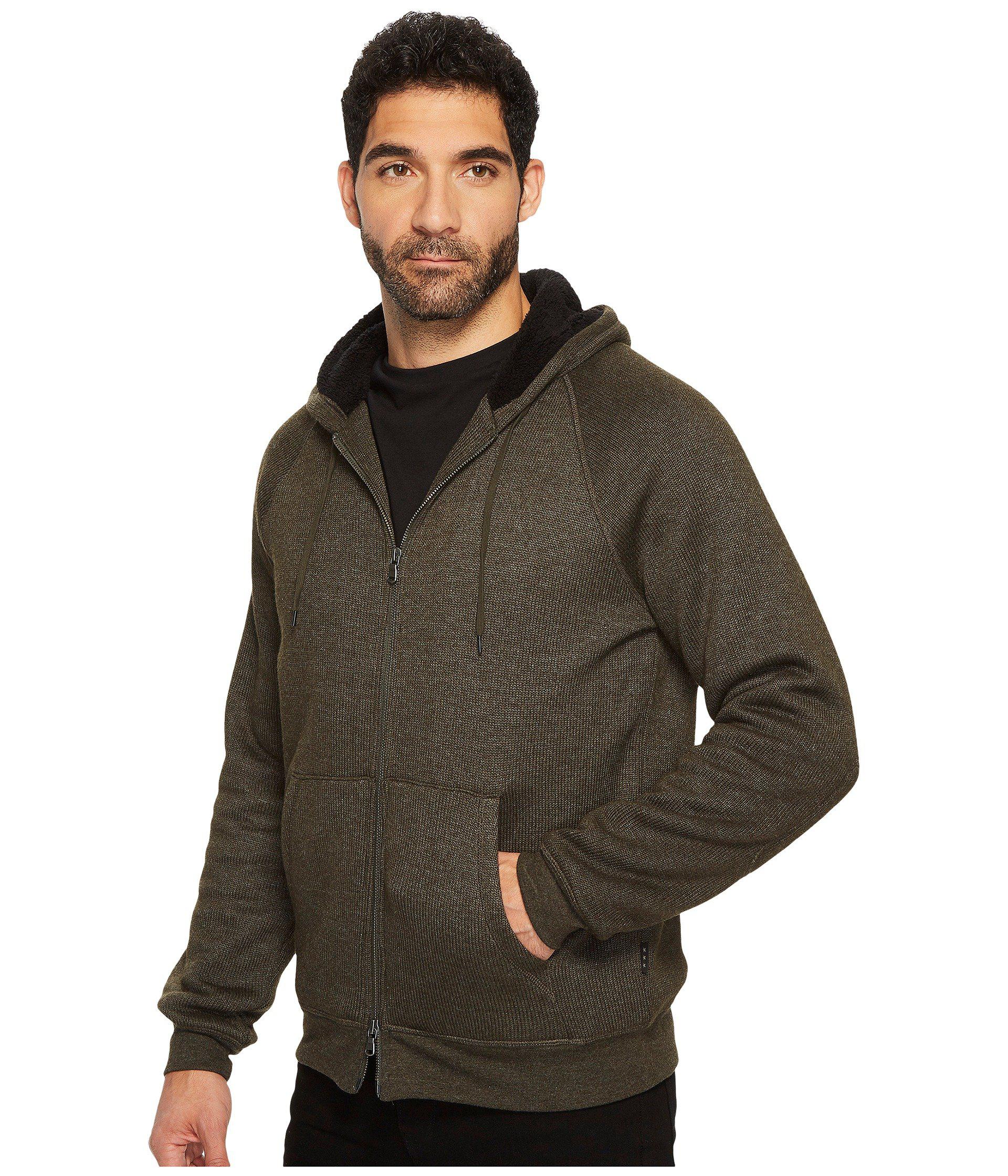 John Varvatos Star USA Men/'s Olive Branch Green Fleece Lined Zip Hooded Jacket