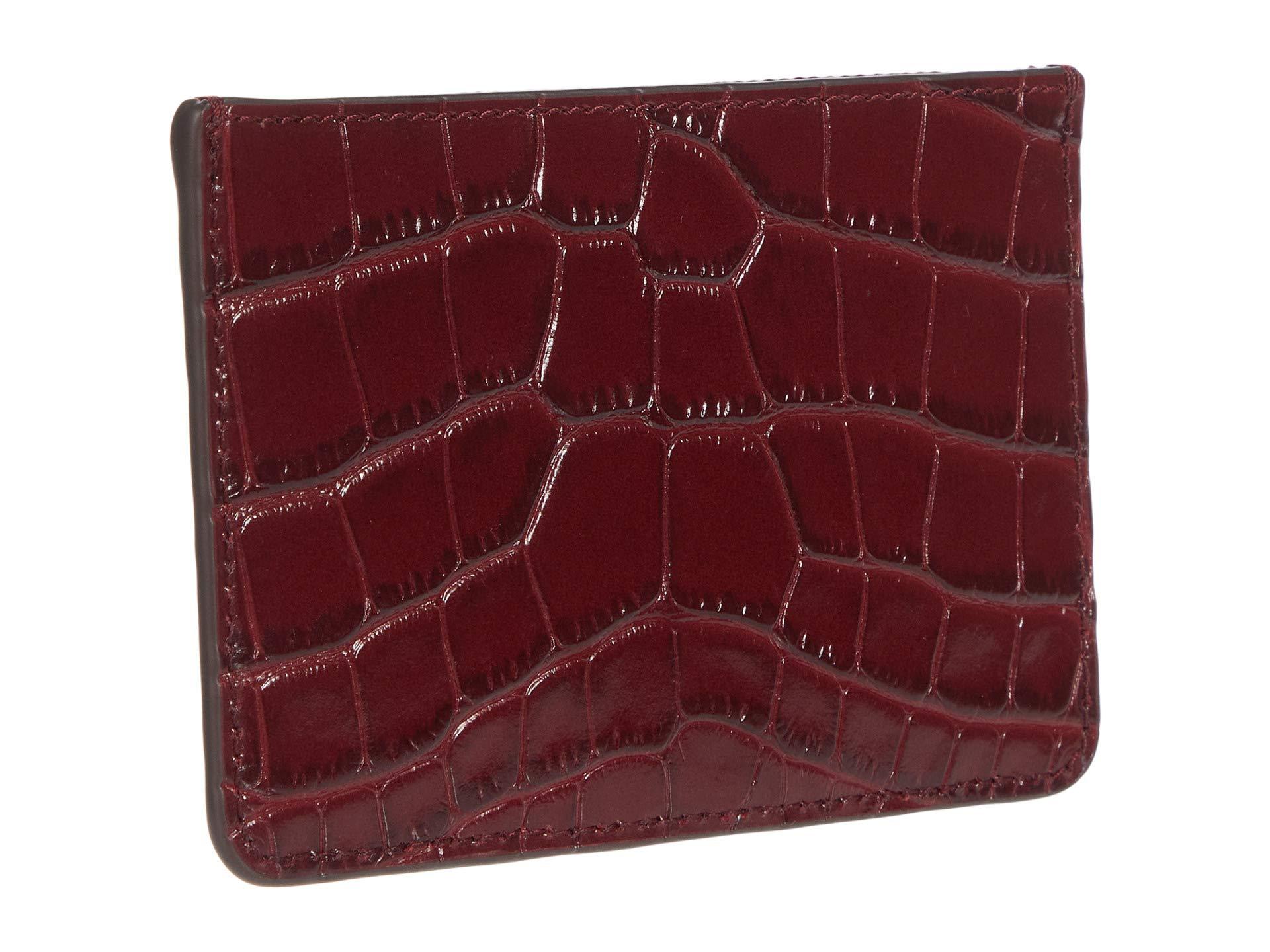 Tory Burch Robinson Embossed Color-block Top Zip Card Case in Red