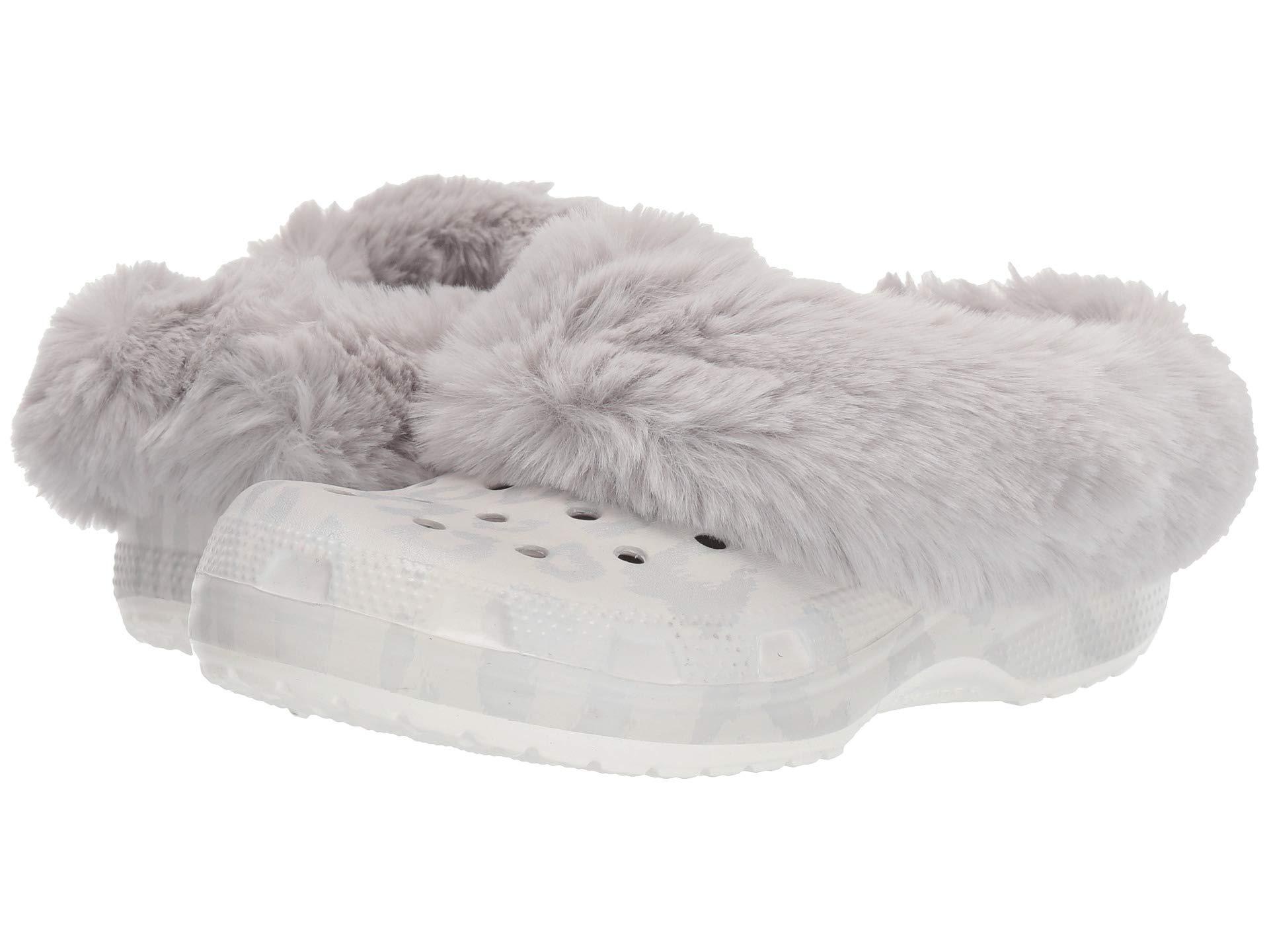 metallic crocs with fur