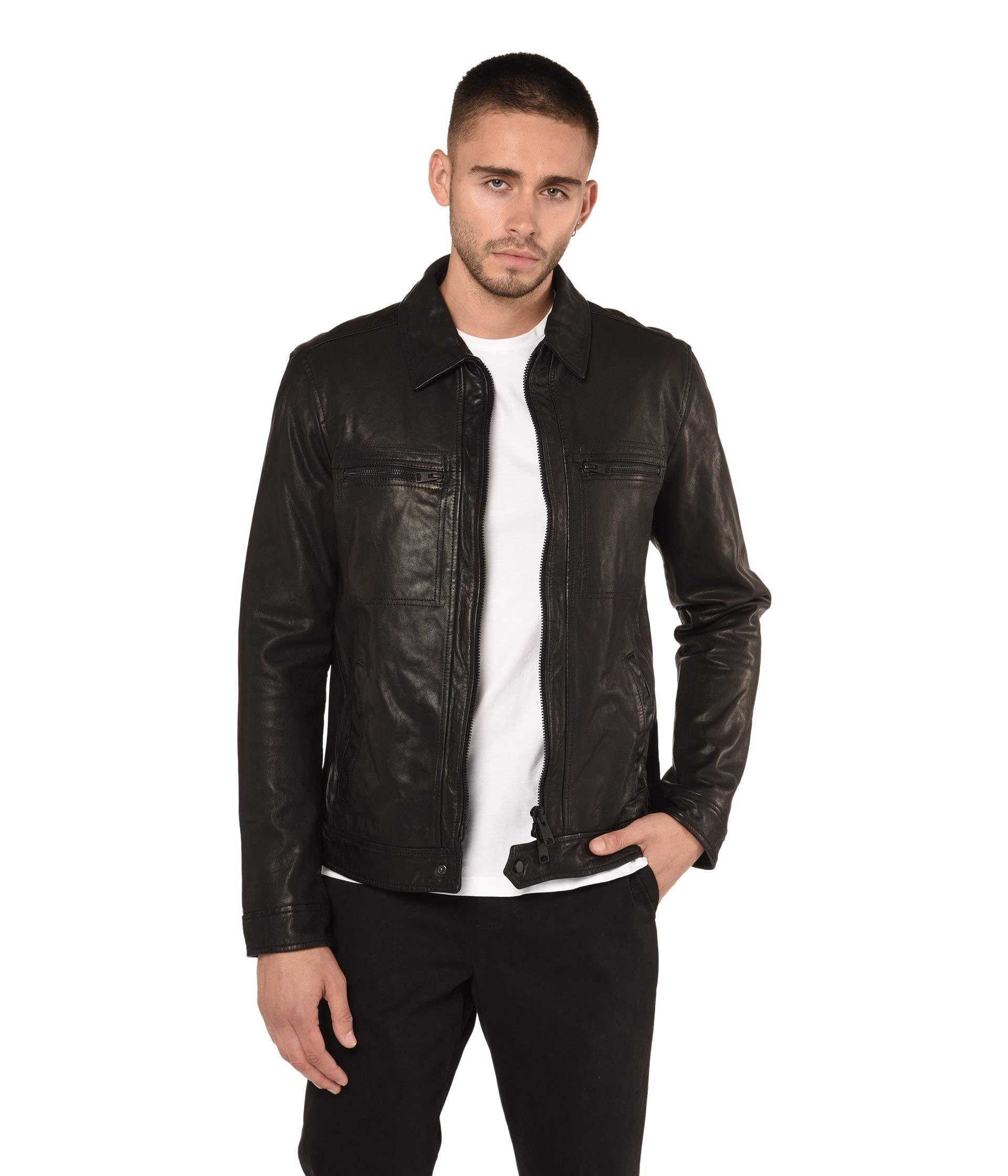 AllSaints Lark Leather Jacket in Black for Men - Lyst