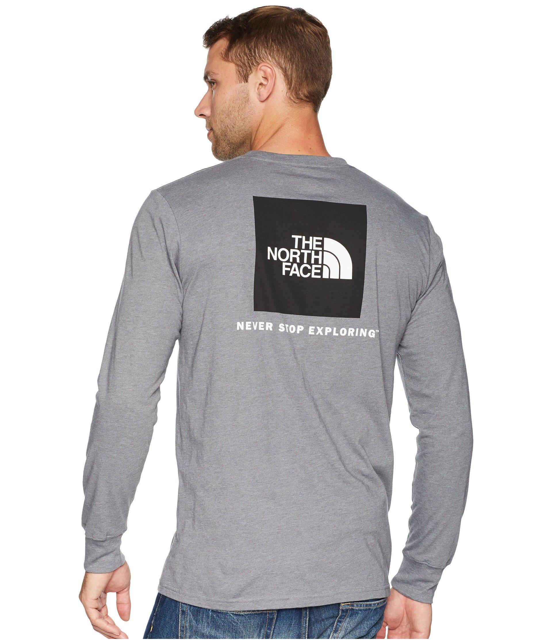 the north face men's long sleeve red box tee