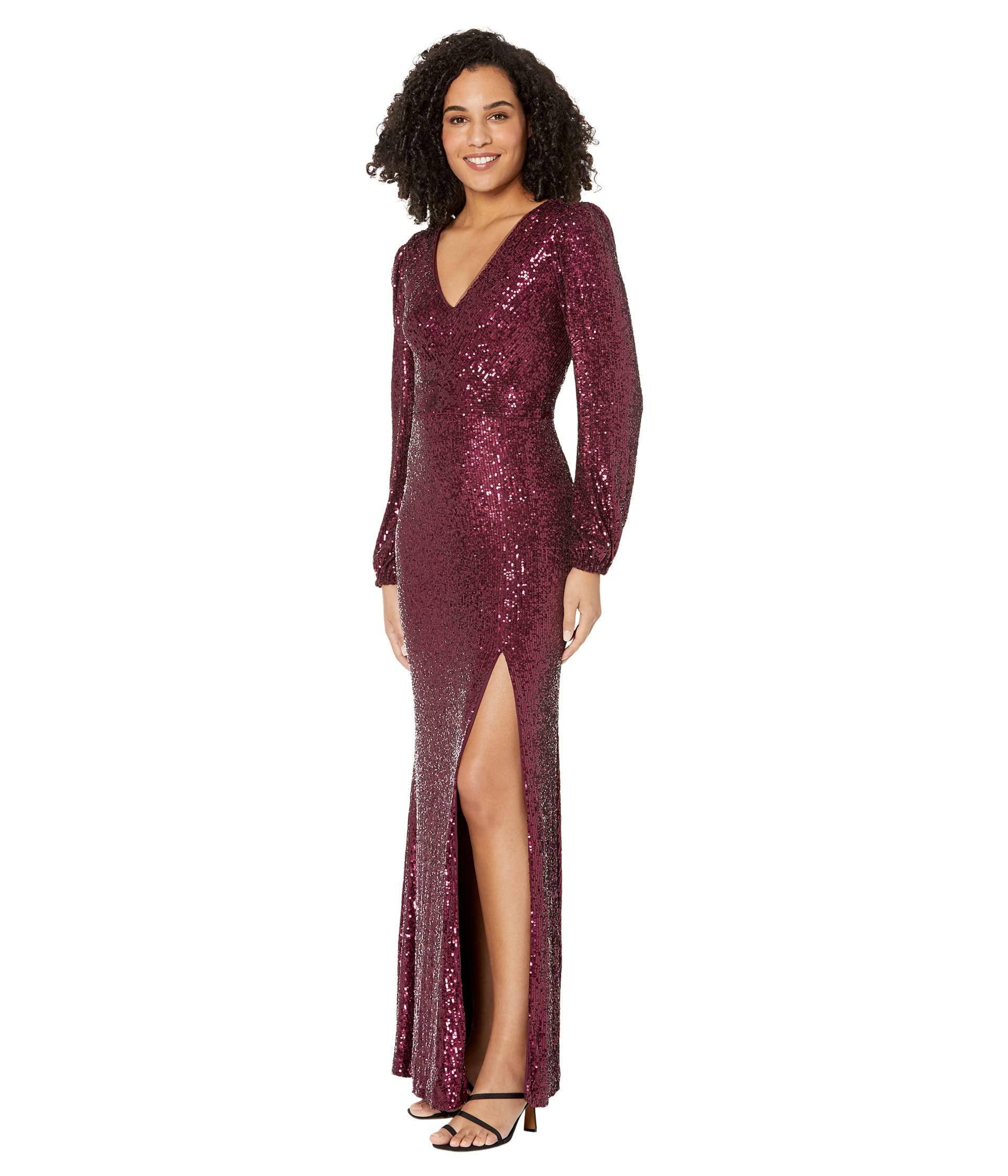 Xscape Long Sleeve Long Vneck Sequin Gown in Red Lyst