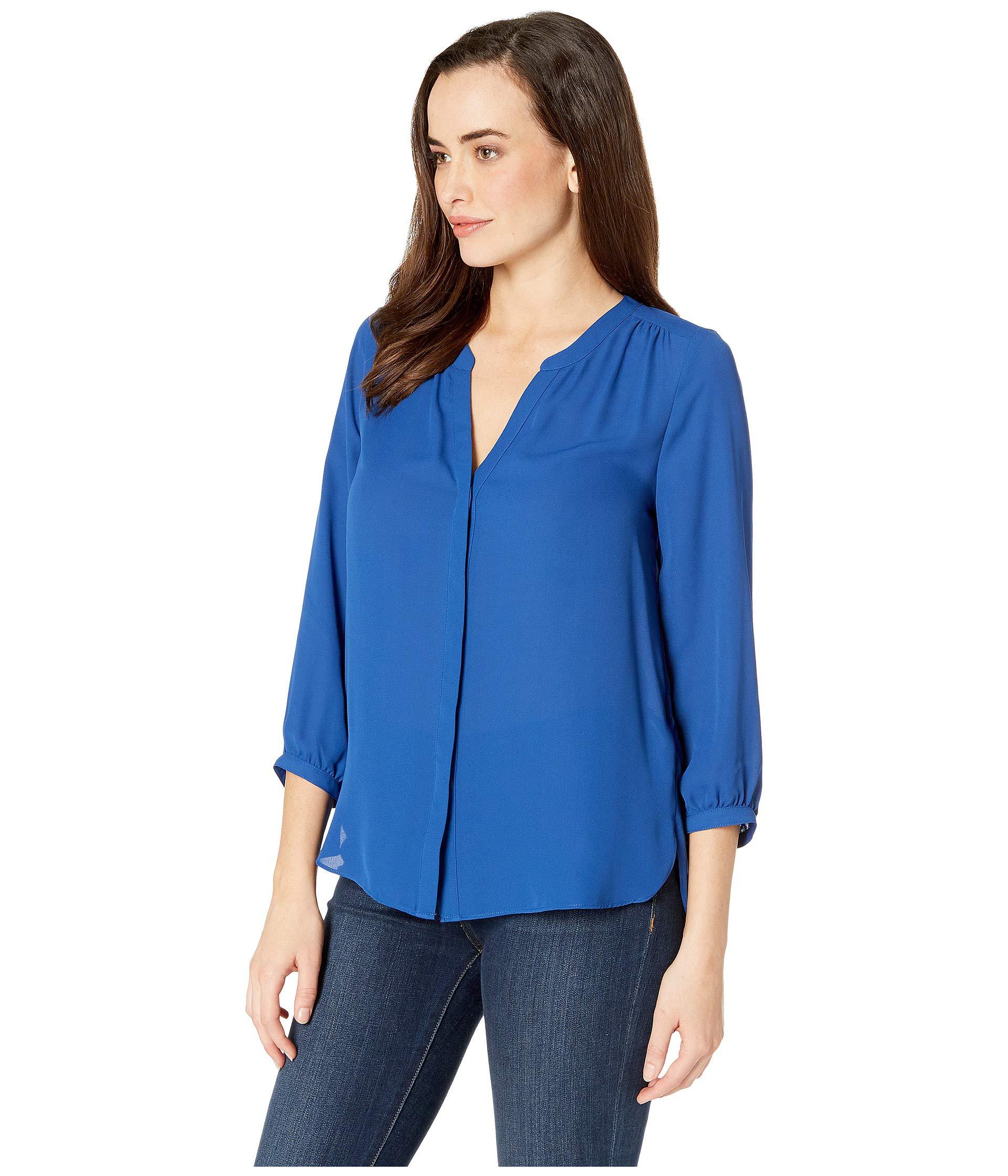 NYDJ Synthetic Blouse W/ Pleated Back (alpine Lake) Blouse in Blue - Lyst