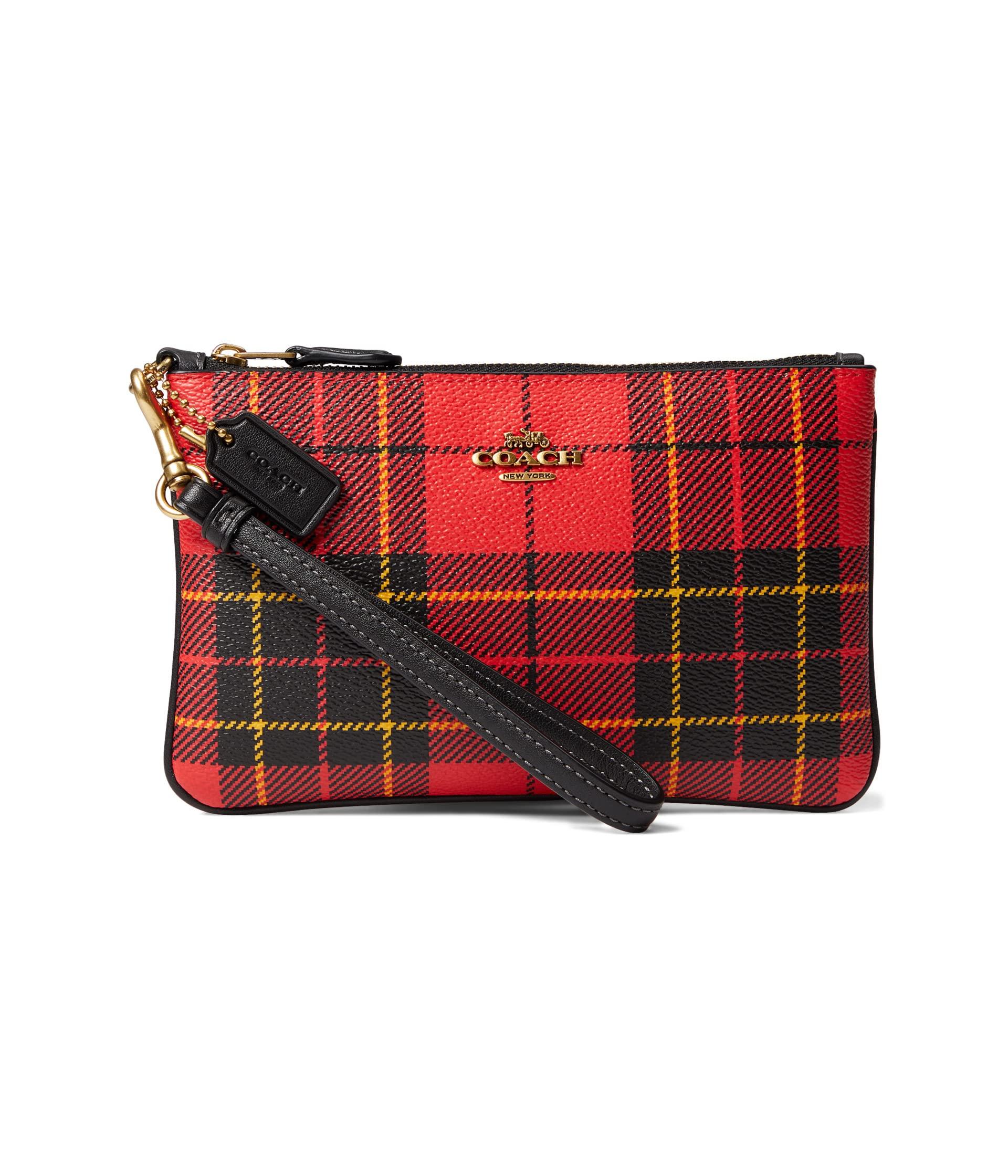 COACH Novelty Box Program Plaid Print Small Wristlet in Red Lyst