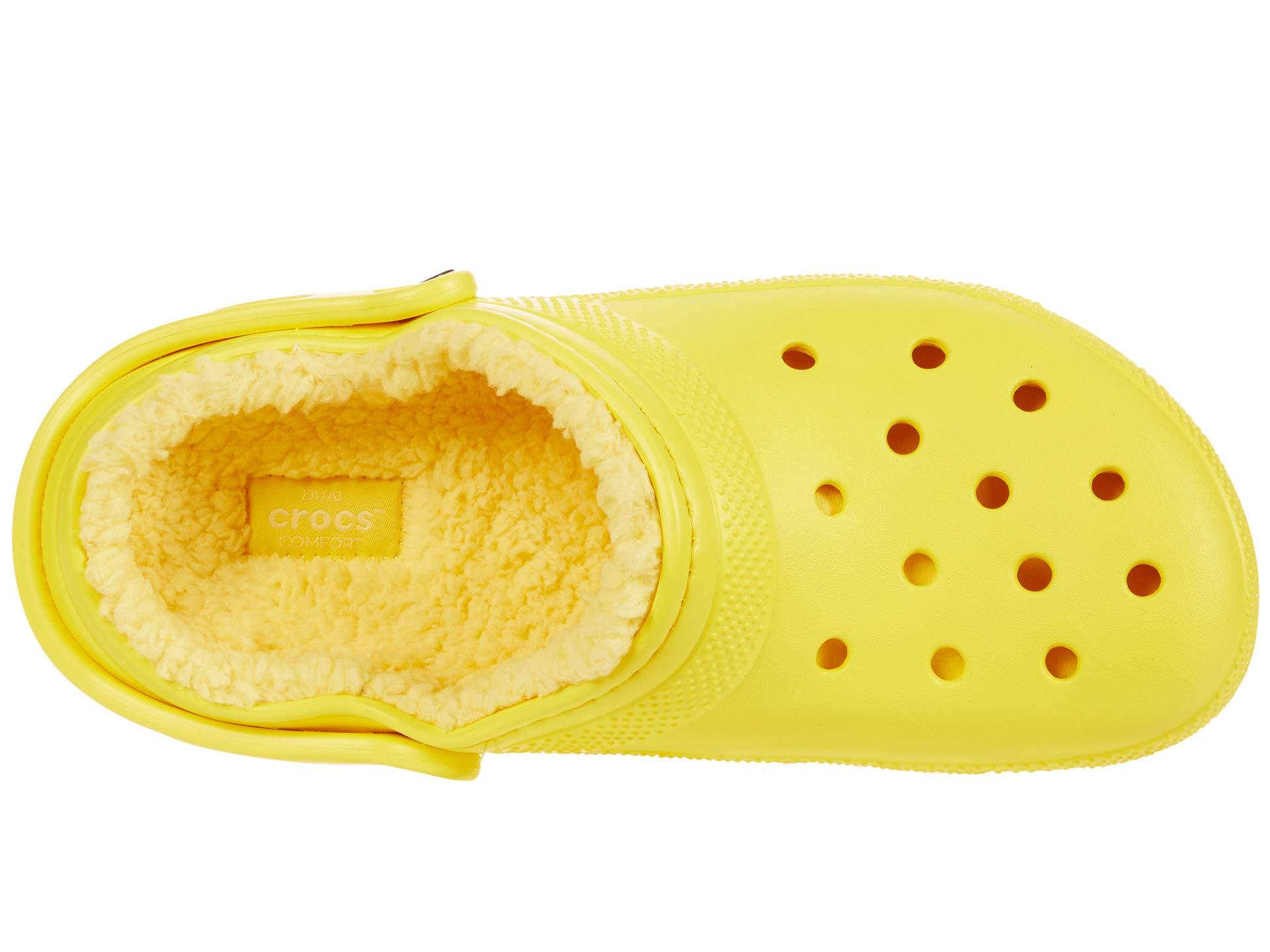 yellow fur lined crocs