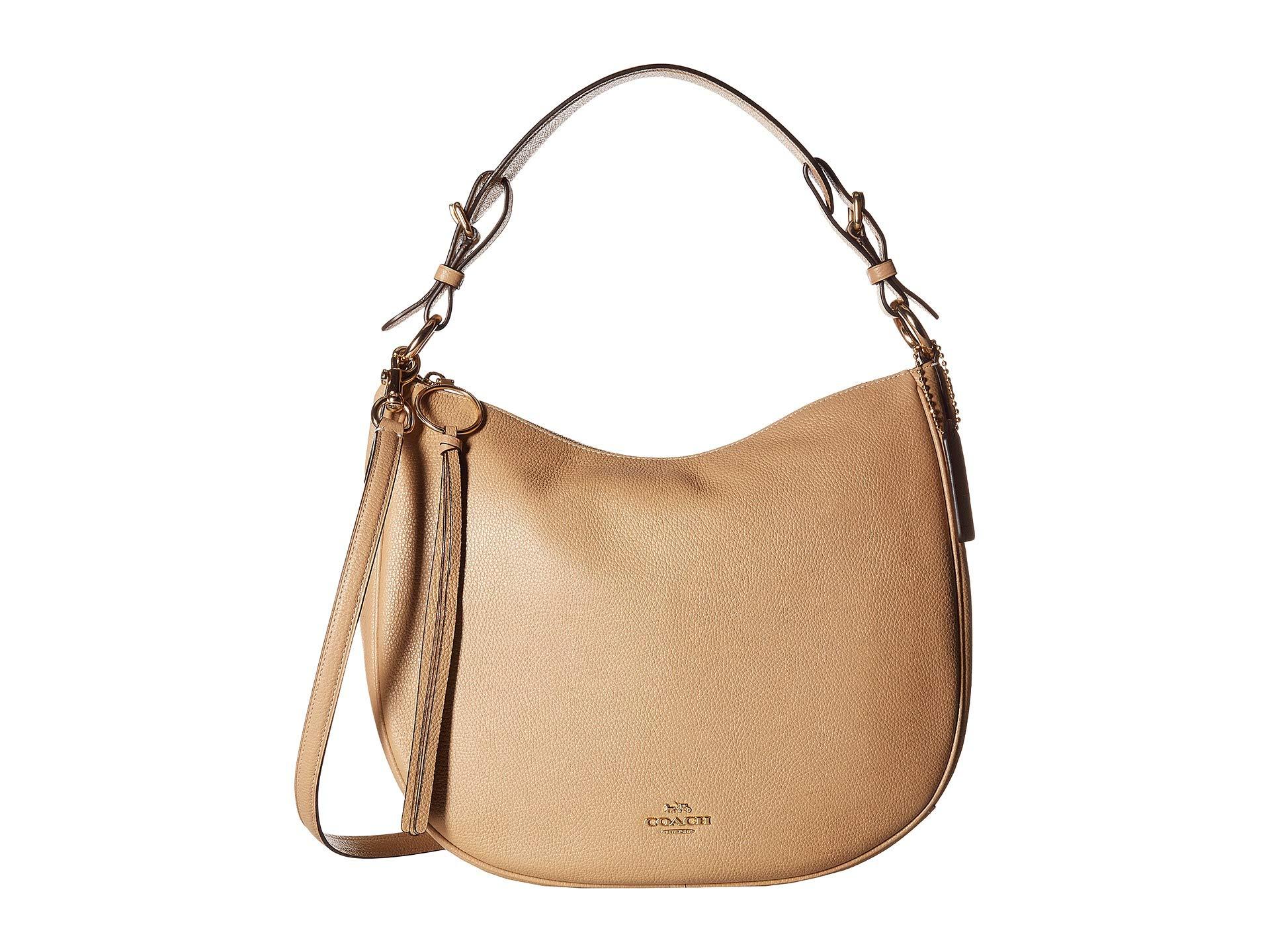 COACH Polished Pebble Leather Sutton Hobo in Brown - Lyst