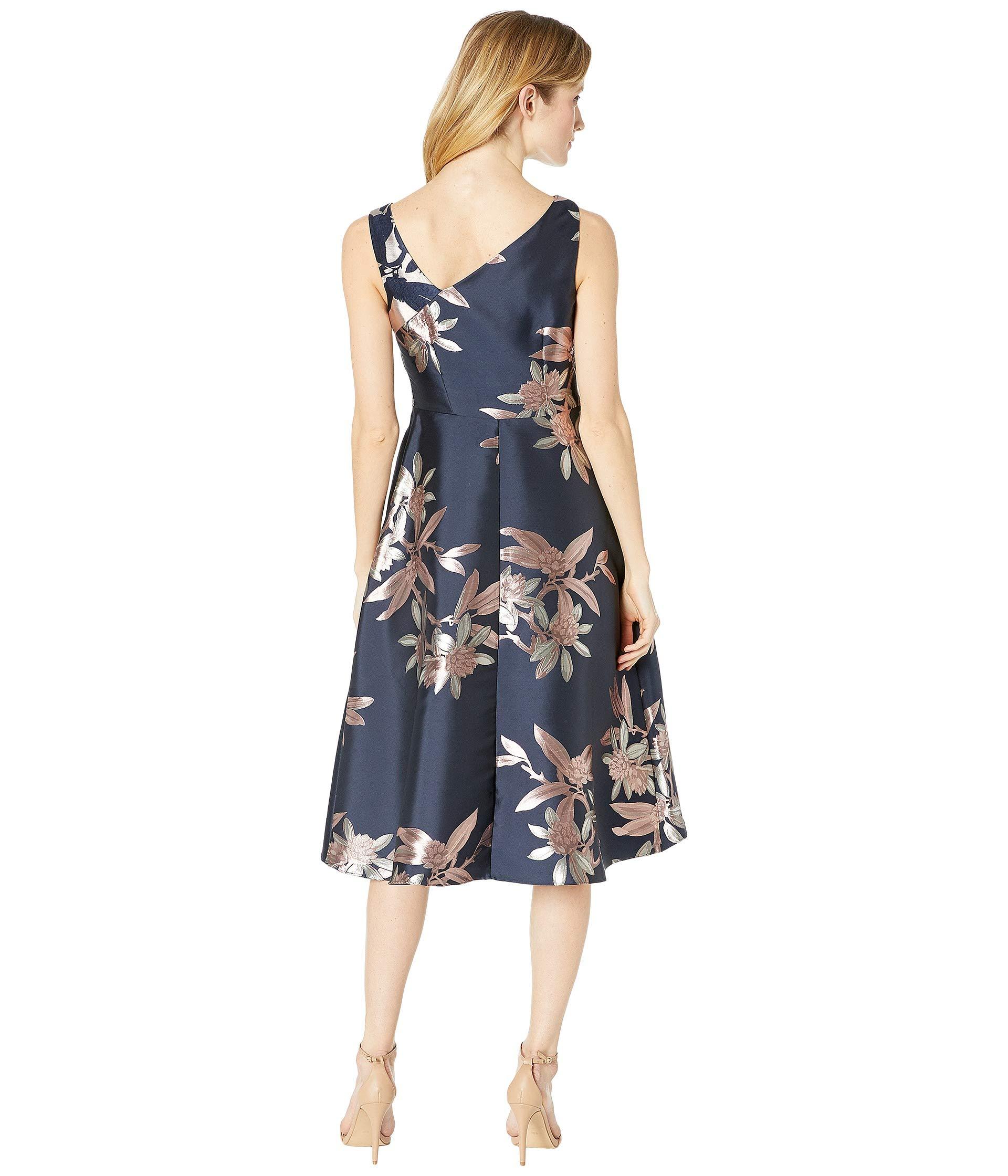 Adrianna Papell Petite Size Floral Print Jacquard Sleeveless Cascade Hi-low  Dress in Navy/Blush (Blue) | Lyst