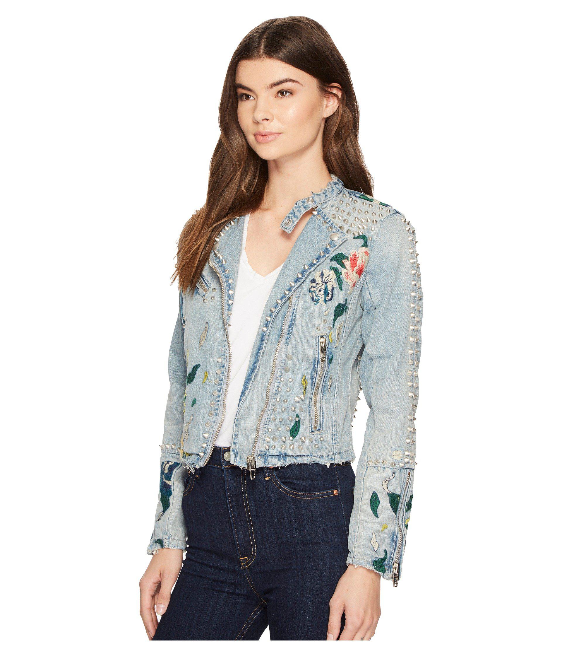 Blank NYC Denim Studded Floral Moto Jacket In Sea Of Flowers in Blue - Lyst