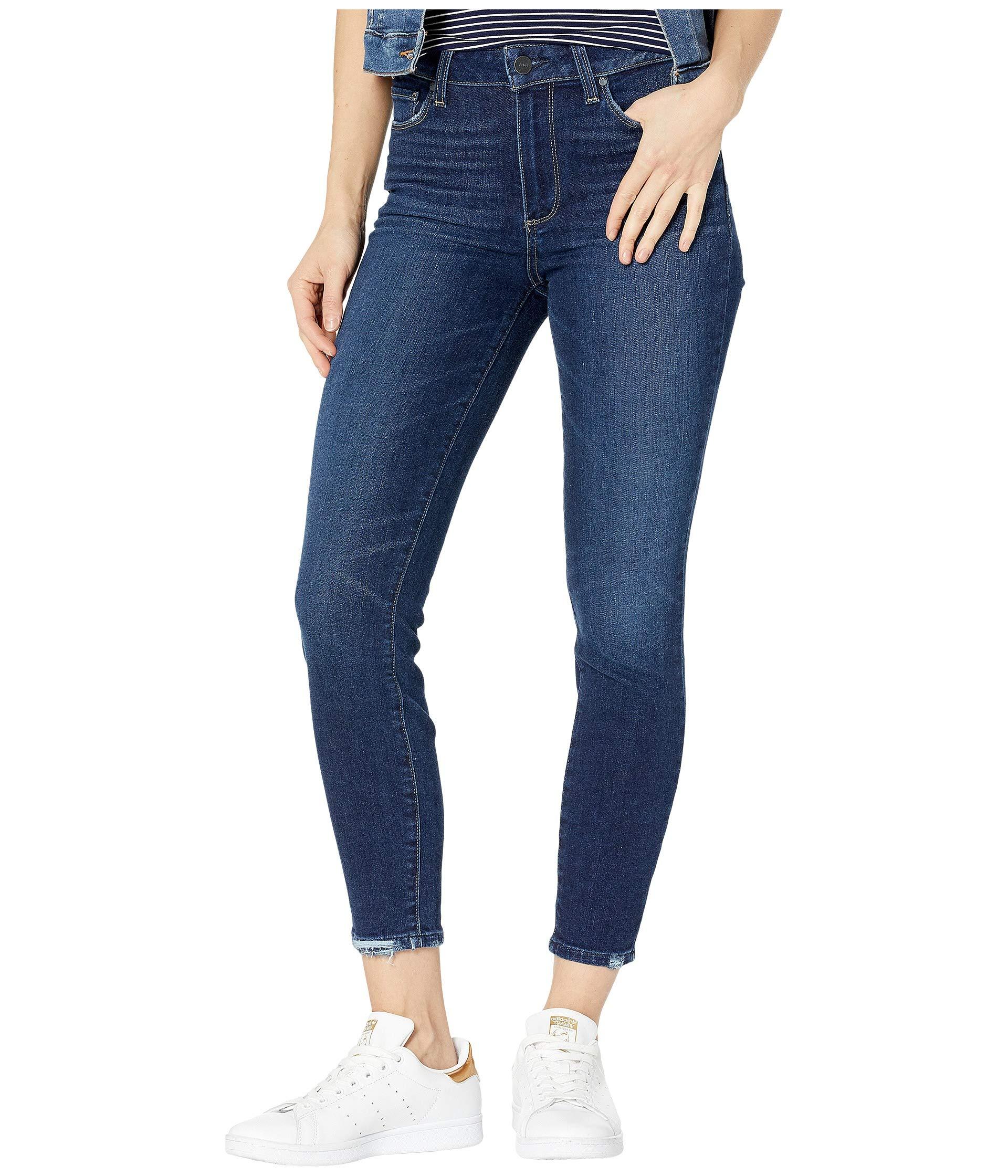 PAIGE Denim Hoxton Crop In Hibiscus Distressed (hibiscus Distressed)  Women's Jeans in Blue - Lyst
