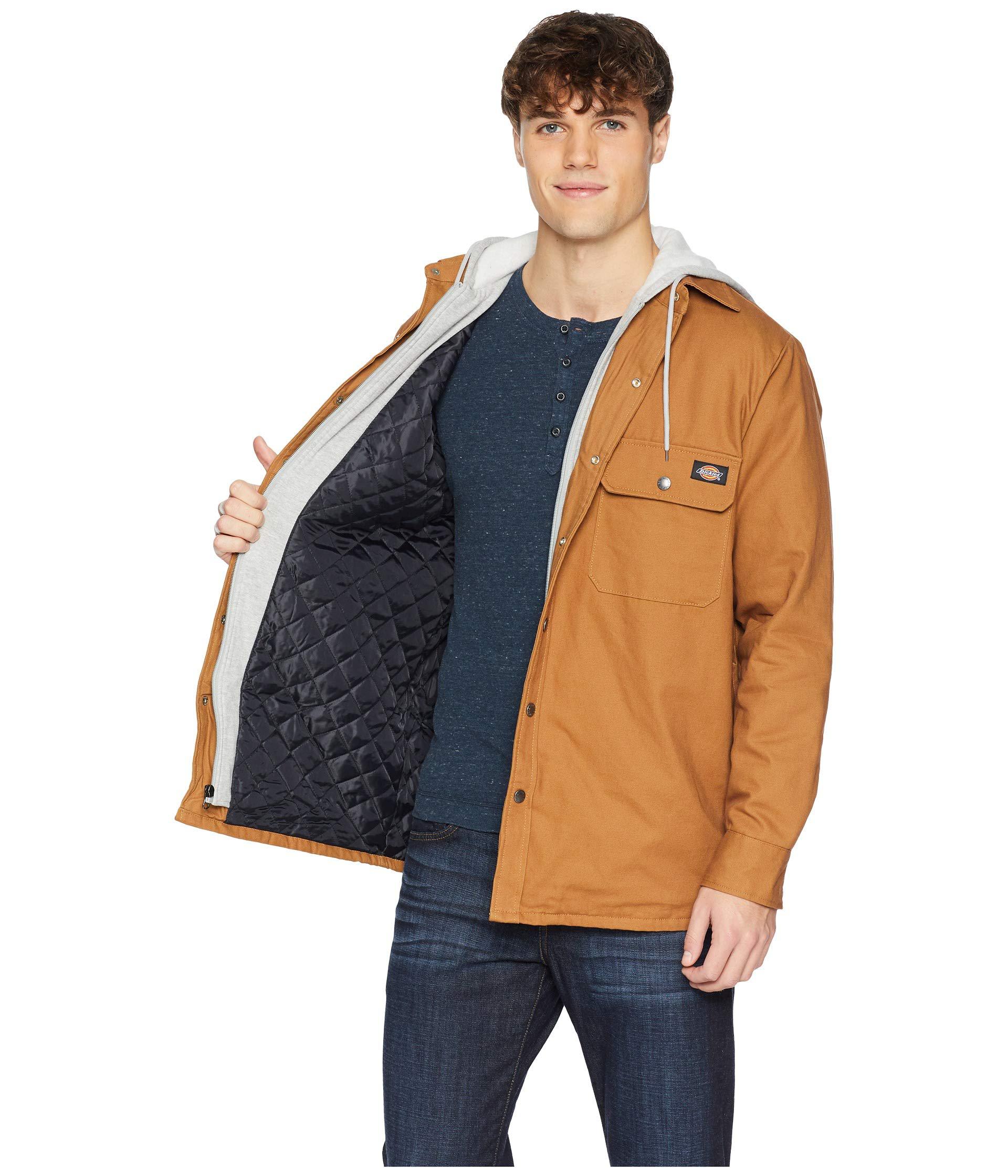 dickies relaxed fit icon hooded duck quilted shirt jacket