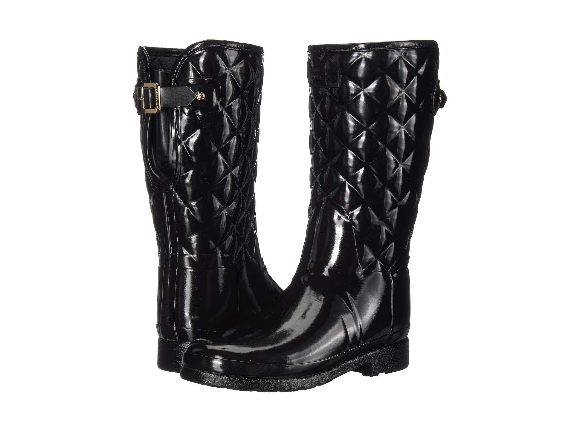 HUNTER Refined Gloss Quilted Short Boot in Black | Lyst