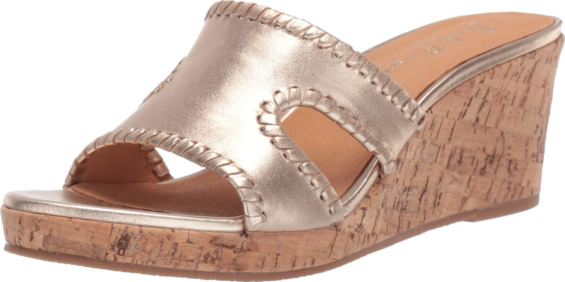 Jack Rogers Sloan Mid Wedge Leather Sandals in Platinum (Brown) - Lyst