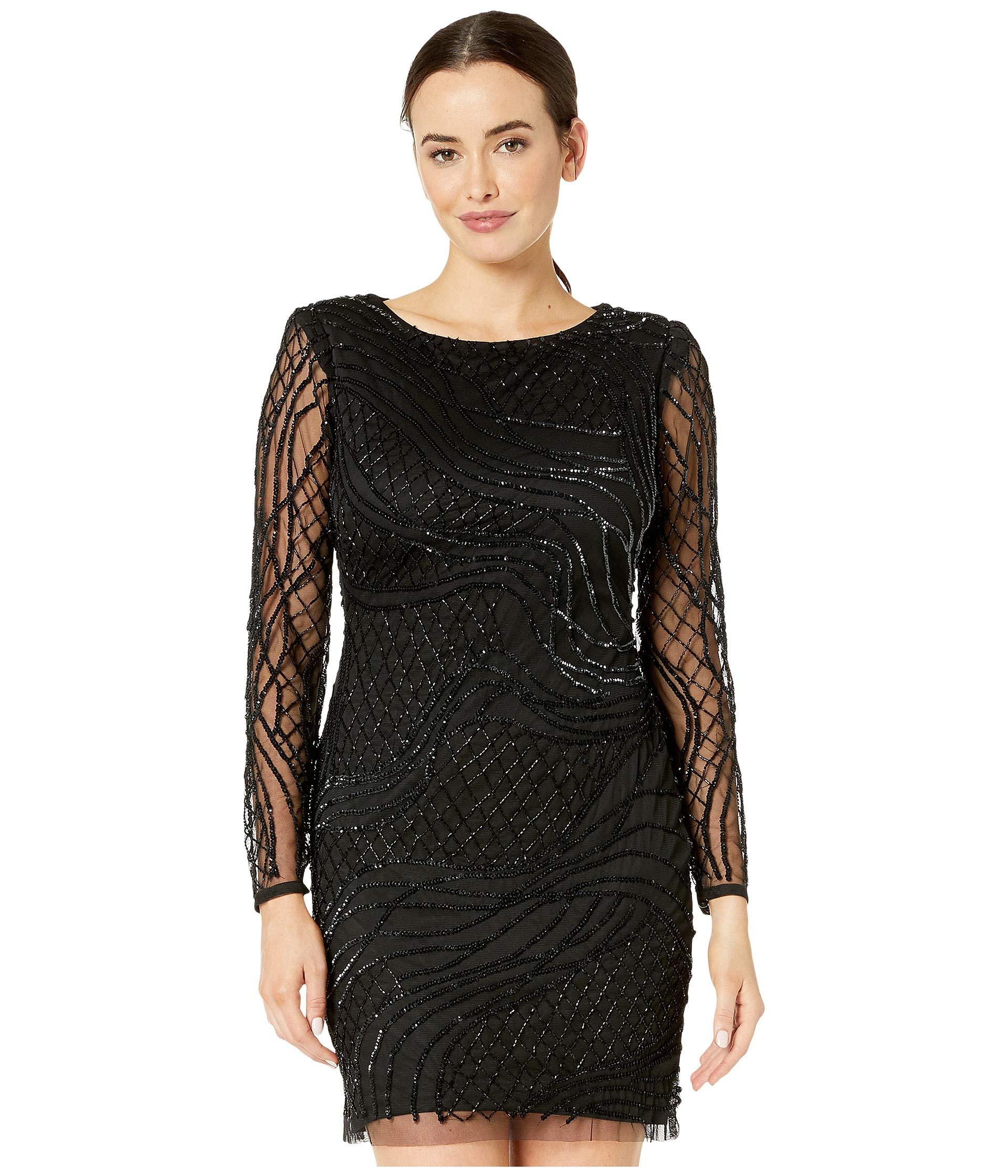 Adrianna Papell Beaded Long Sleeve Dress in Black - Save 70% - Lyst