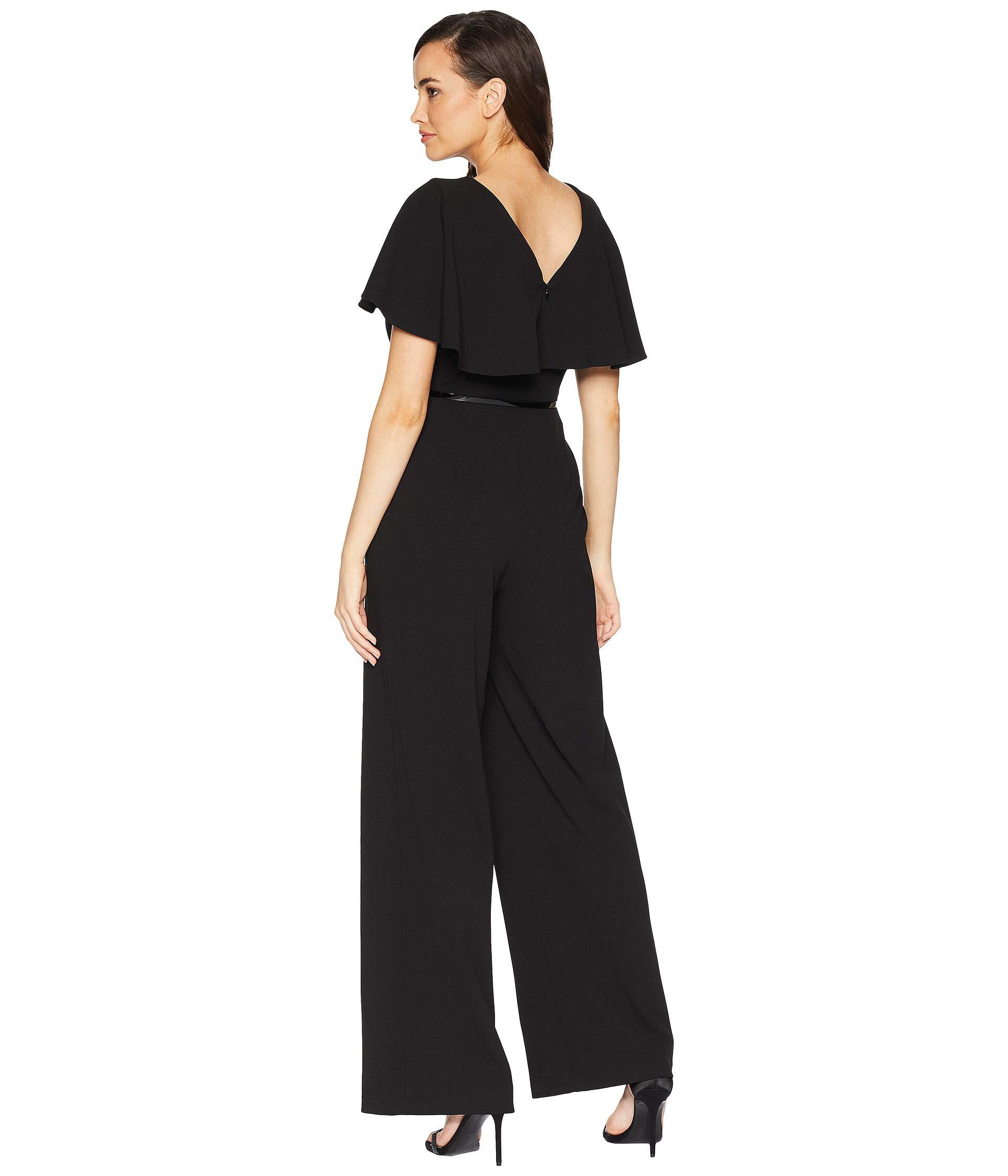 Calvin Klein Synthetic Ruffle Sleeve Belted Jumpsuit (black) Jumpsuit ...