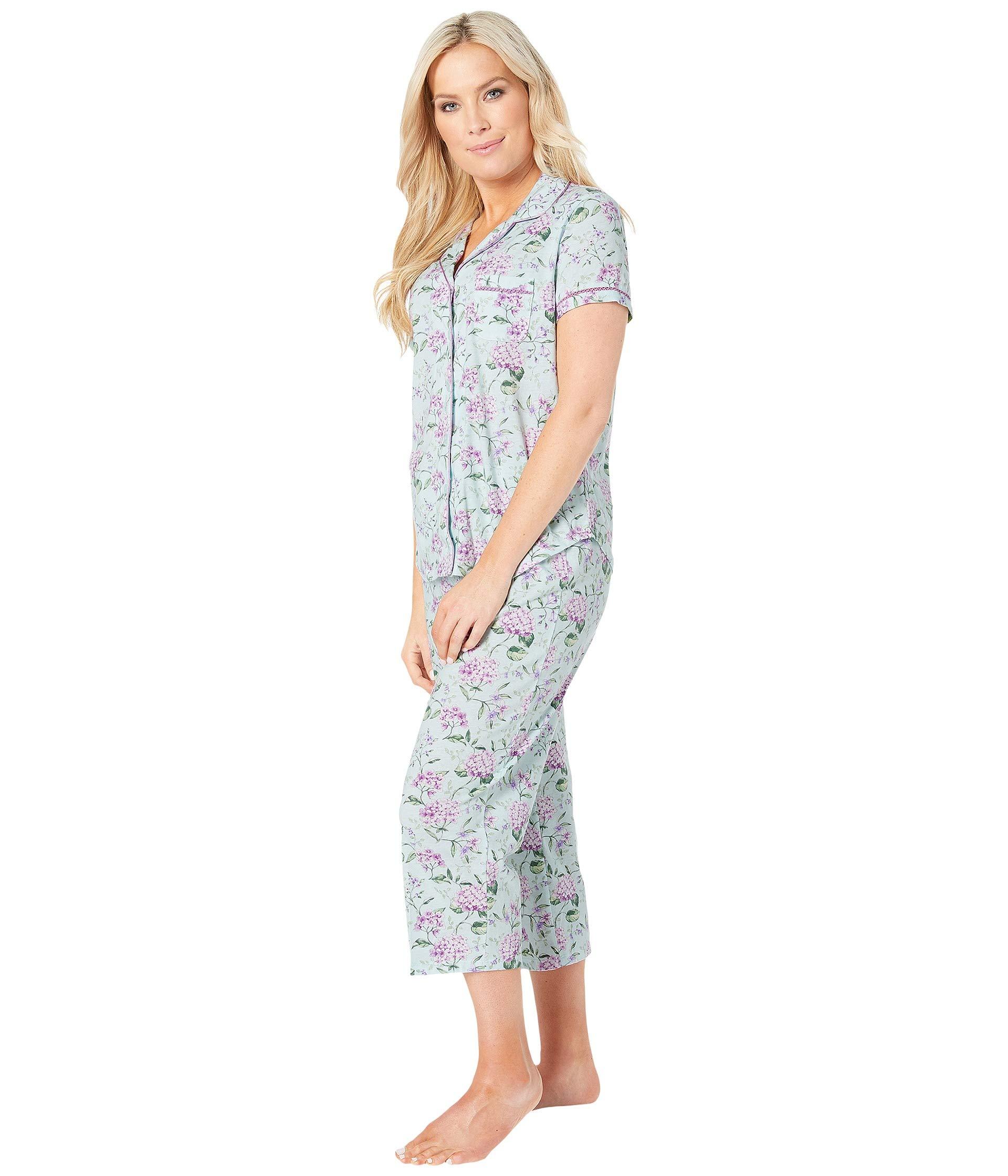Karen Neuburger Cotton Petite Cloud Nine Short Sleeve Girlfriend Capris Pj (floral/mint) Women's 