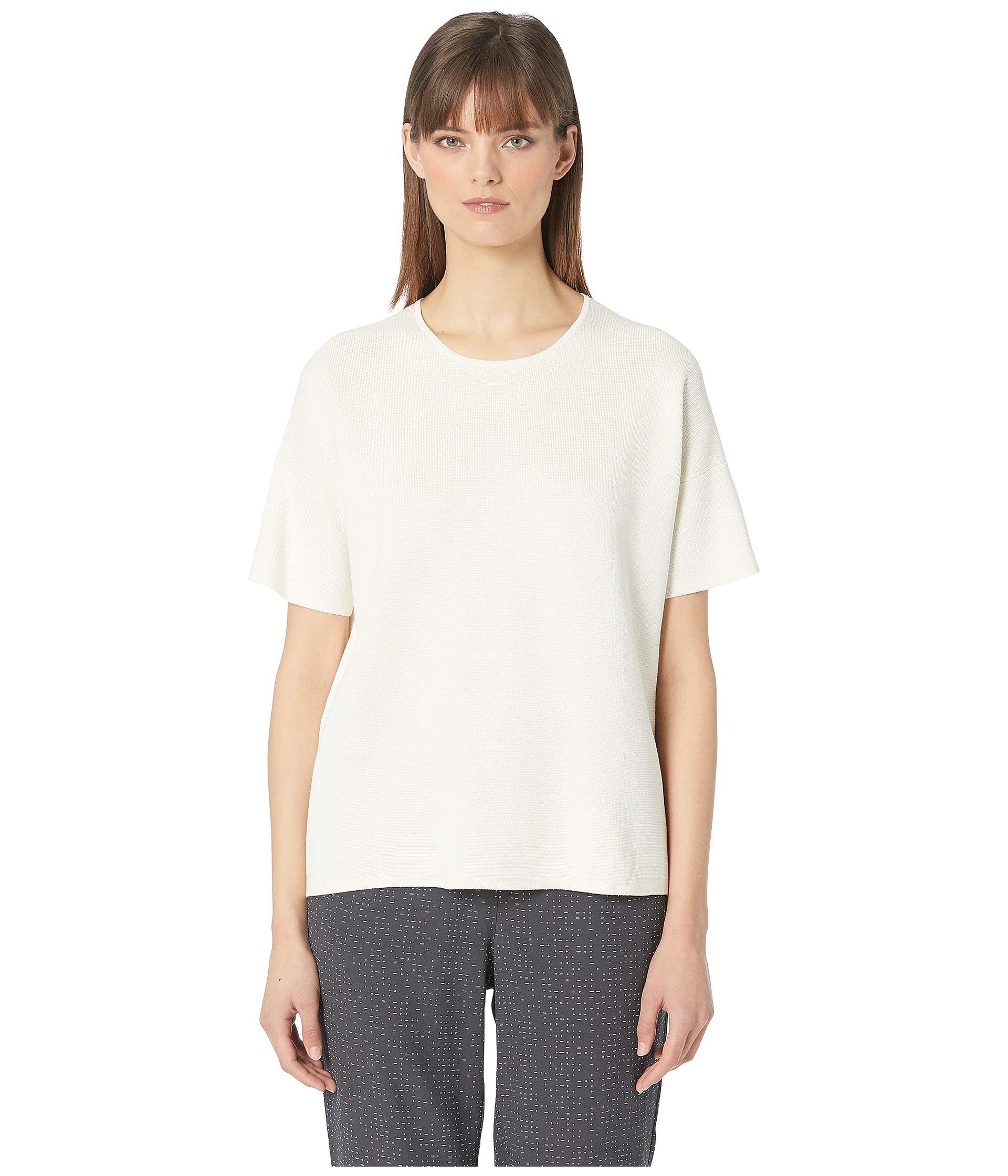 Eileen Fisher Silk Organic Cotton Interlock Roundlock Boxy Top in Ivory