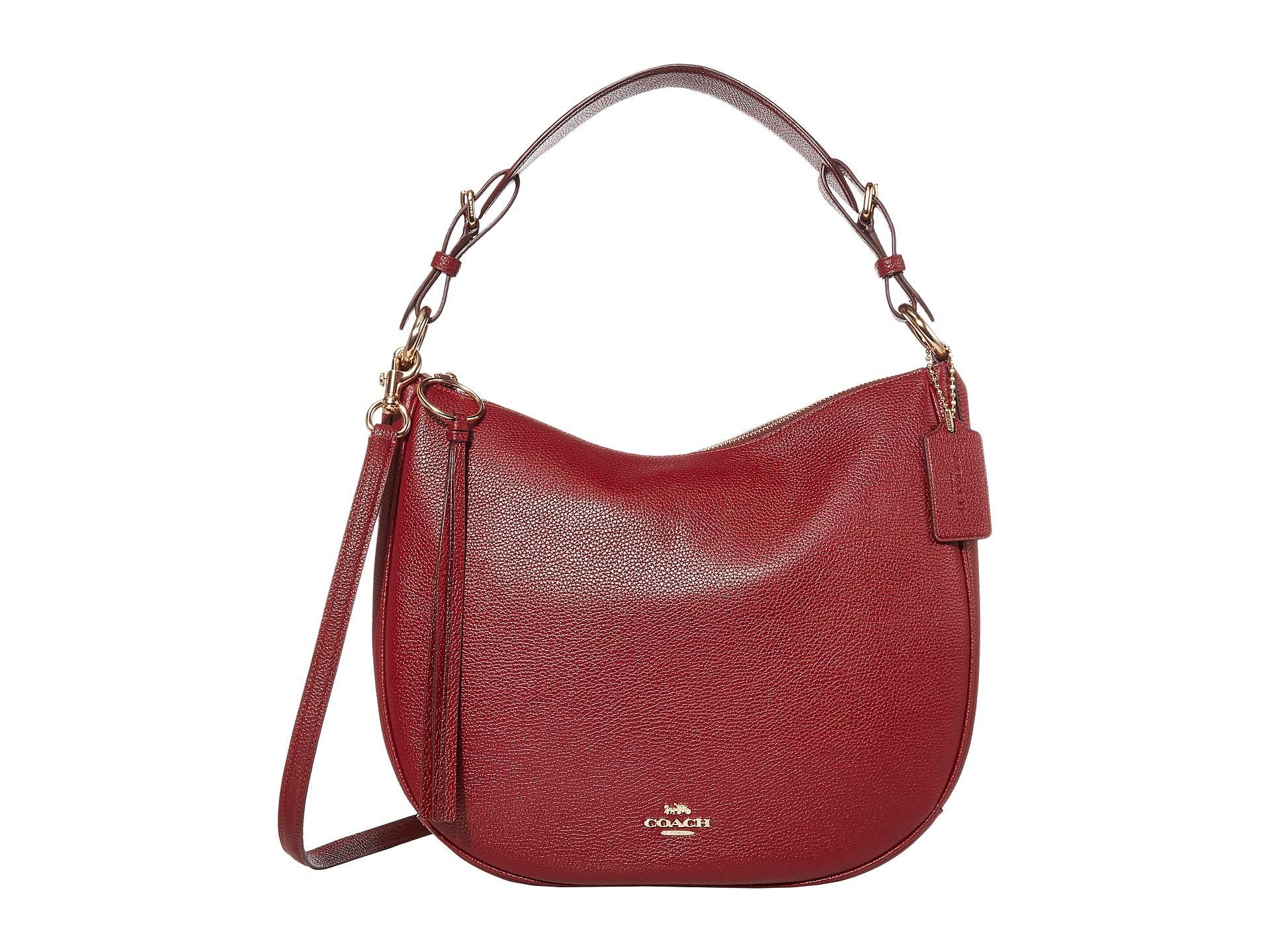 COACH Polished Pebble Leather Sutton Hobo in Red - Lyst