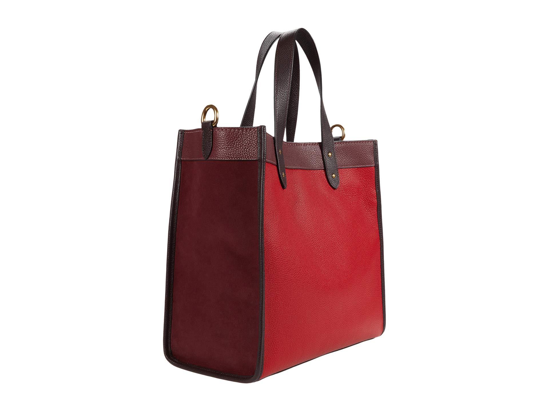 COACH Color-block Mixed Leather With Badge Field Tote in Red - Lyst