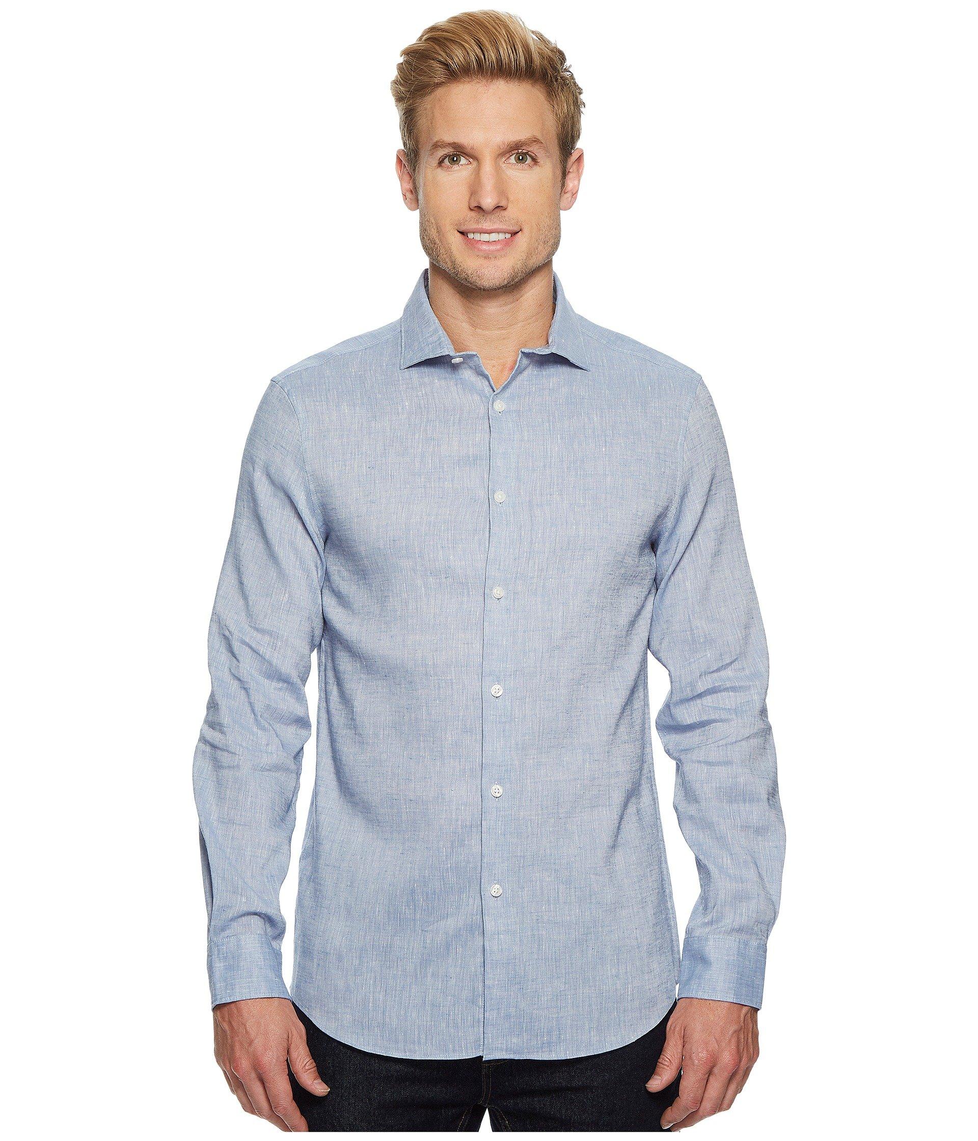 Perry Ellis Slim Fit Long Sleeve Solid Linen Shirt in Blue for Men ...