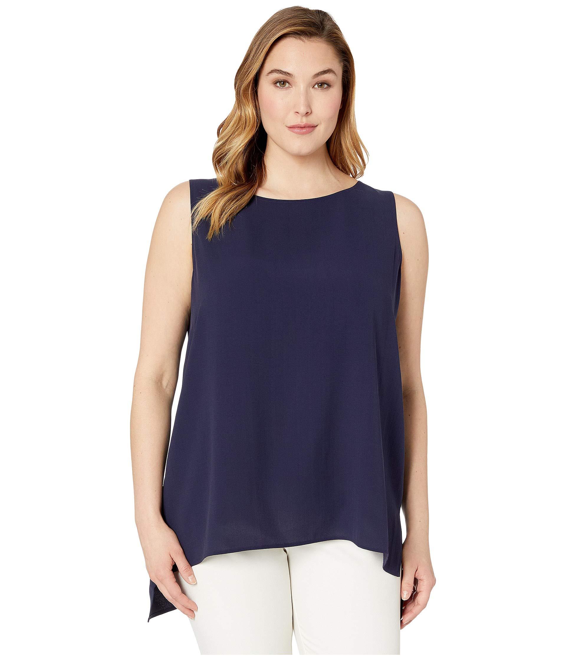 Eileen Fisher Plus Size Silk Crepe Bateau Neck Long Shell in