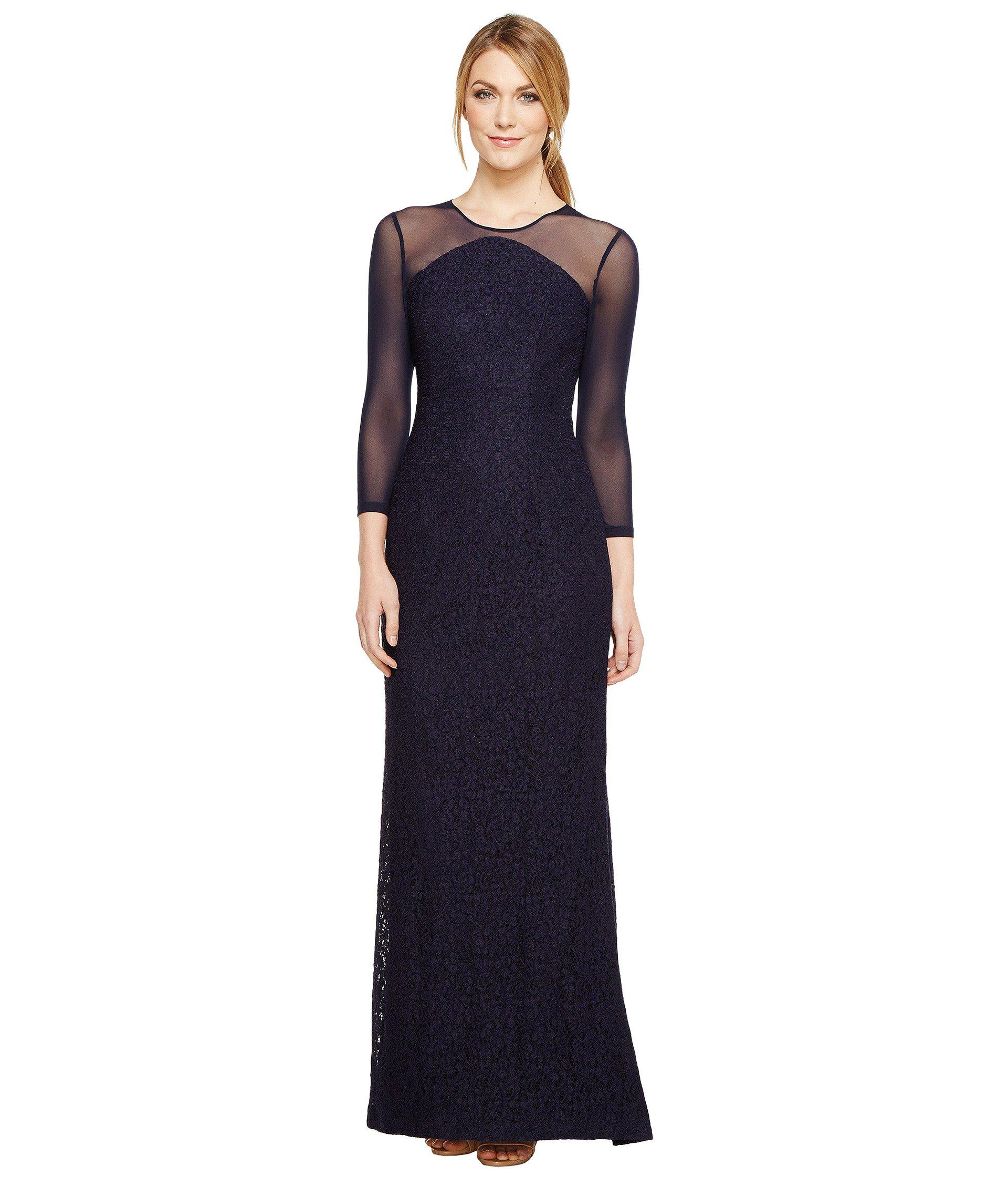 Adrianna Papell Lace Modified Mermaid Gown (navy) Dress in Blue - Lyst