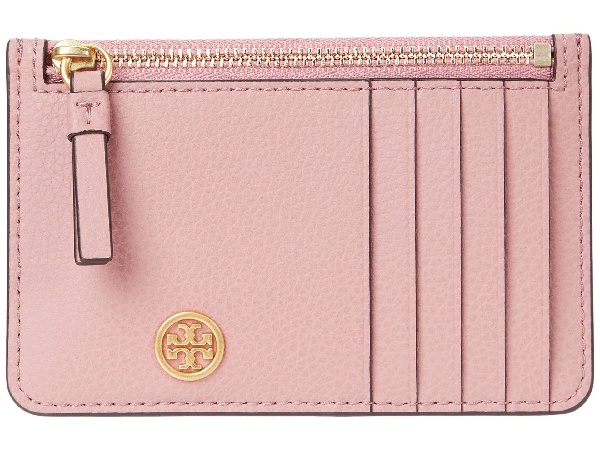 Tory Burch Miller Top Zip Leather Card Case in Natural